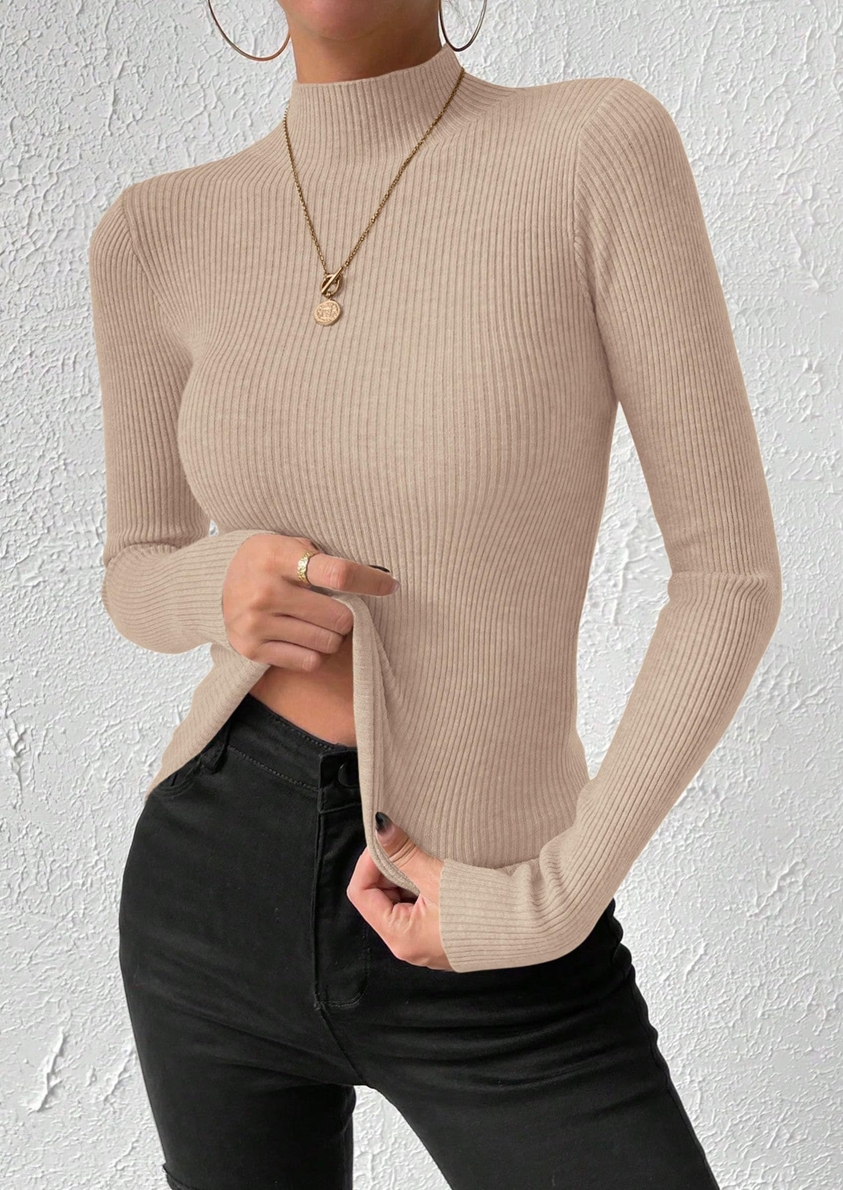 Women's Mock Turtleneck Lightweight Sweaters Fall Knit Tshirts