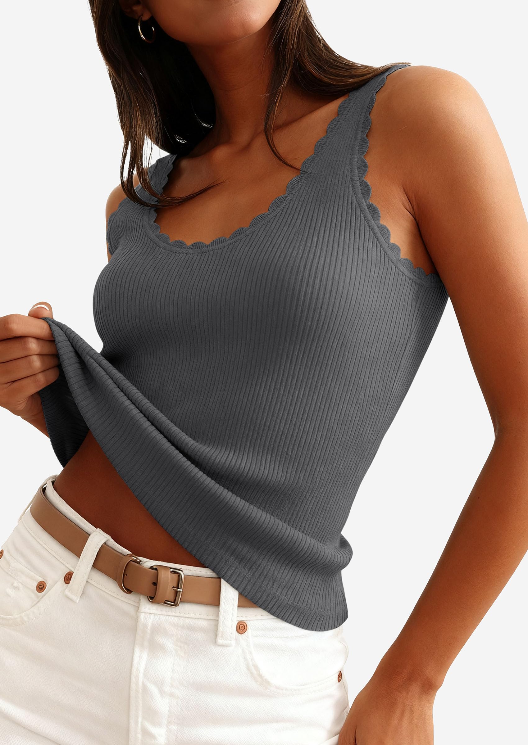 Womens Ribbed Knit Sleeveless Tank Tops,Dark Grey,XS