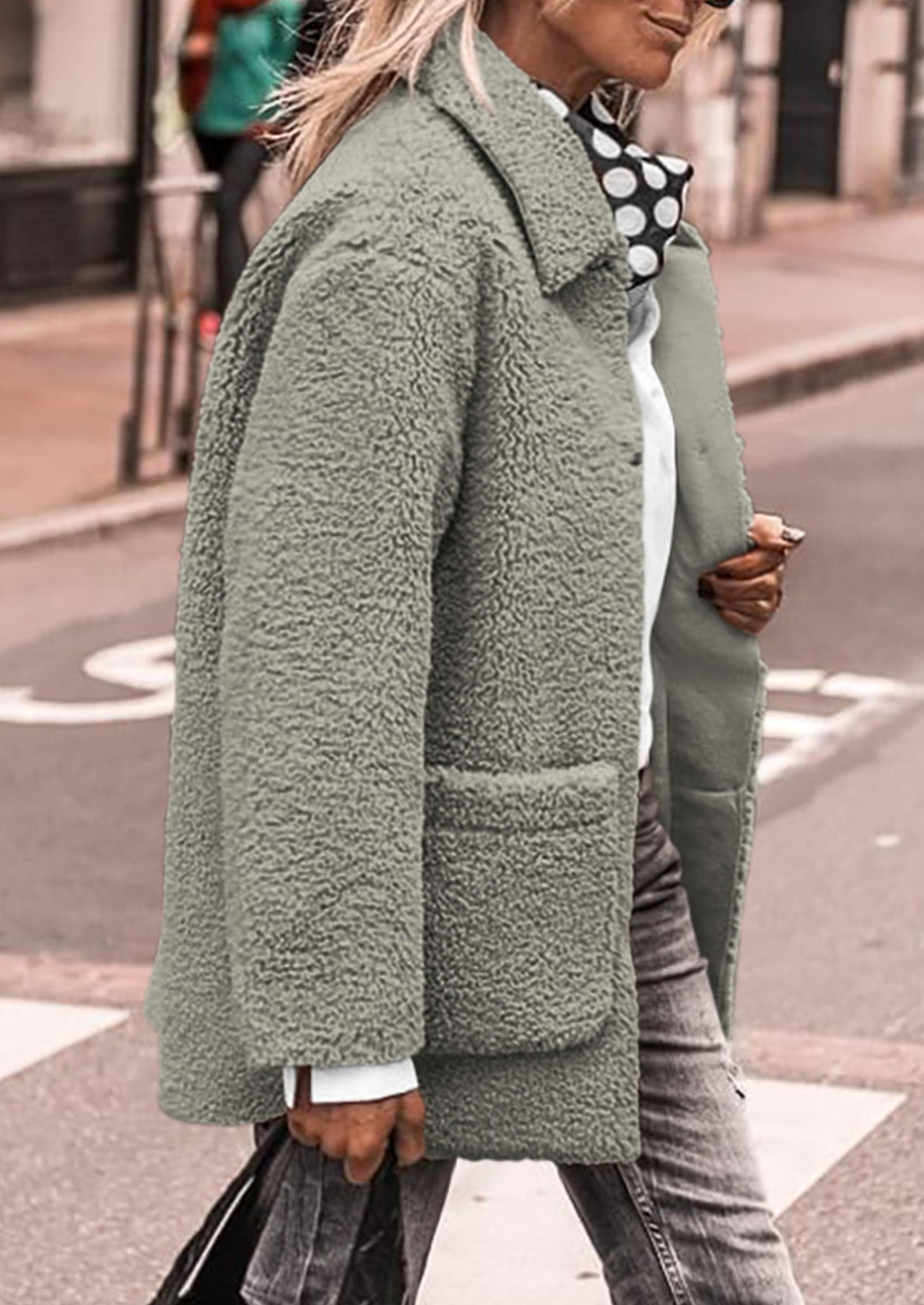 Women's Fleece Sherpa Coats Winter Outfits Grey,S