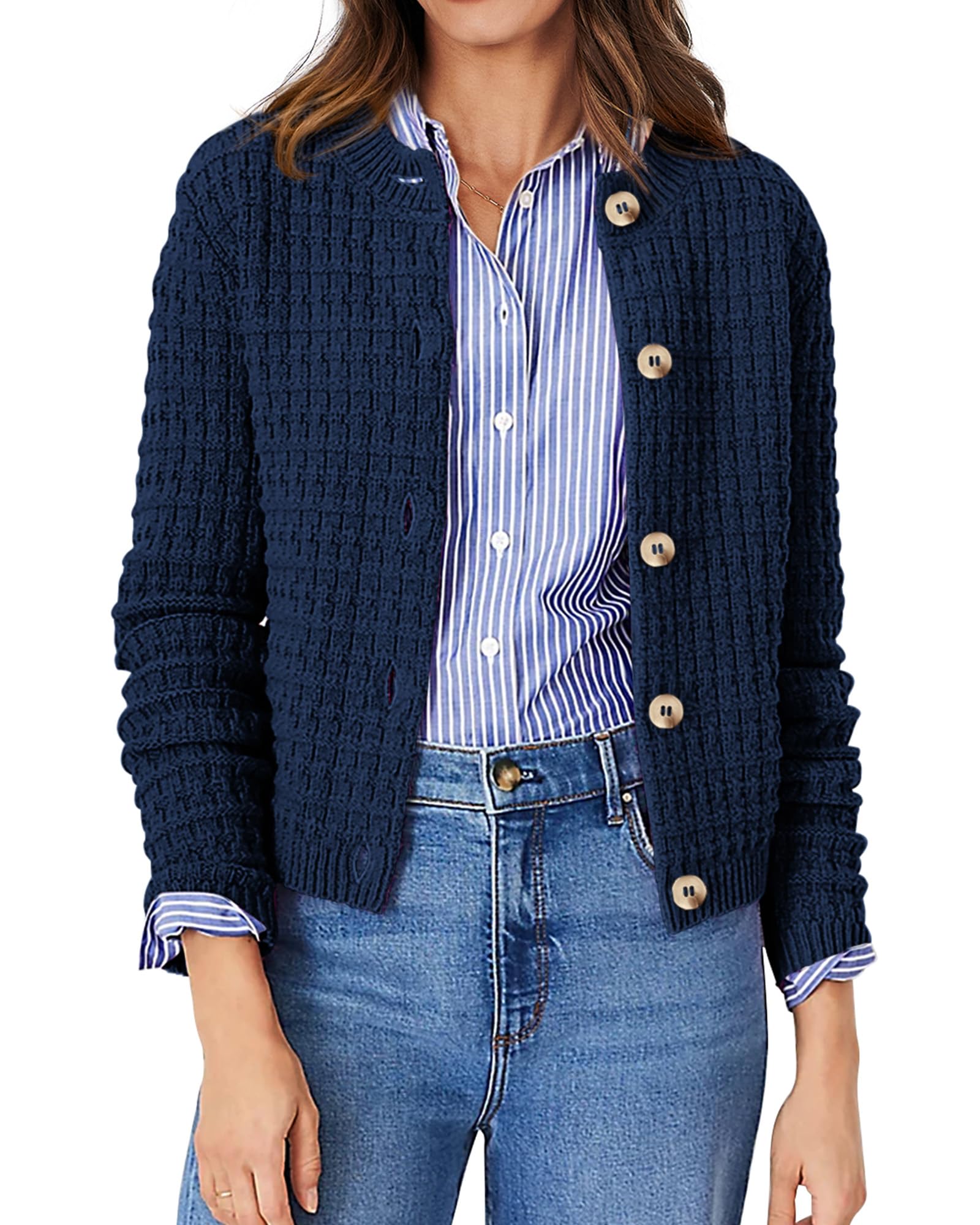 Women's Fall Lightweight Cardigan Sweaters Dark Blue