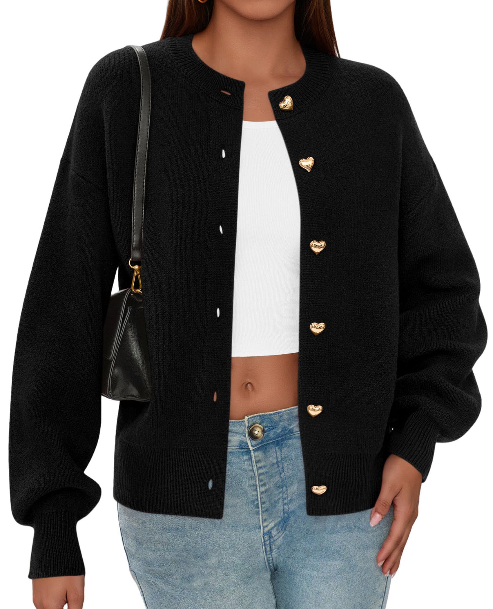 Cardigan for Women 2026 Fall Fashion Long Sleeve Trendy Button Down Work Office Sweaters Cute Winter Jacket (Black,Small)