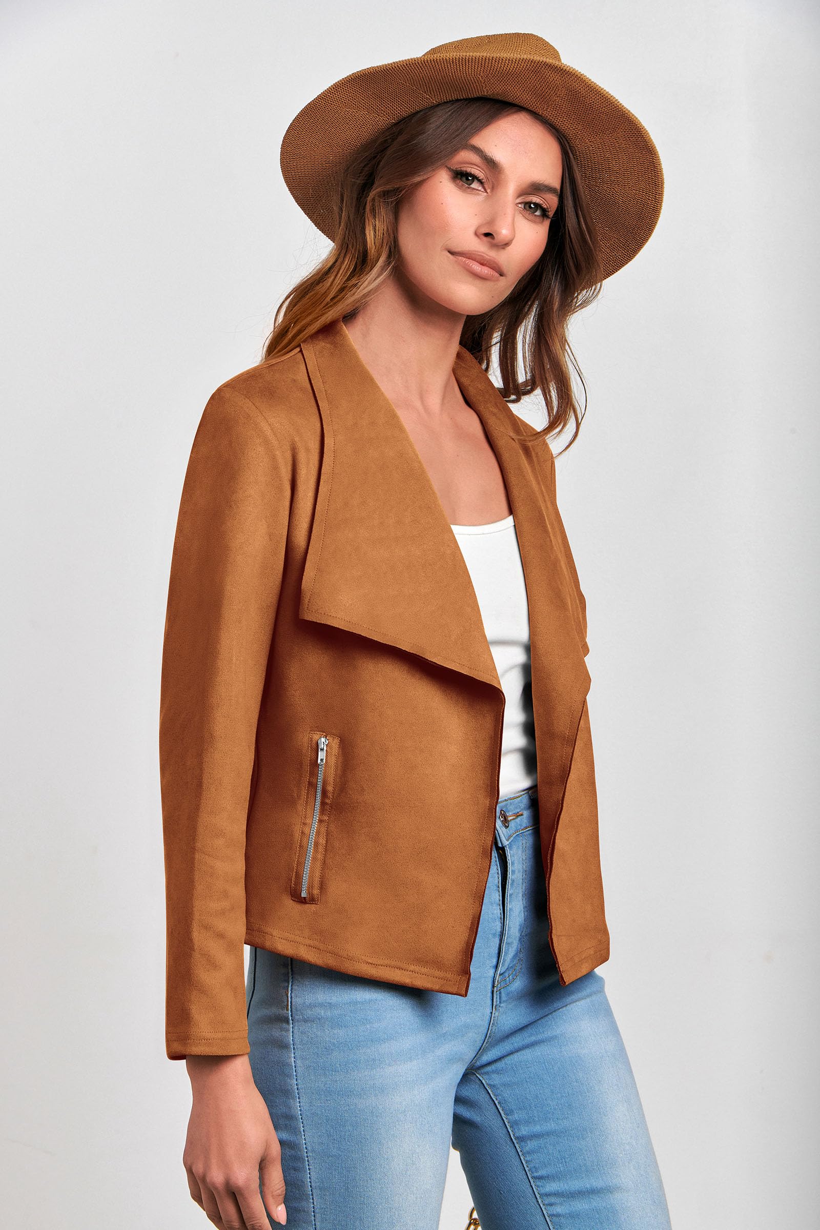 Women's Fall Fashion Faux Suede Jackets(Brown,Medium)