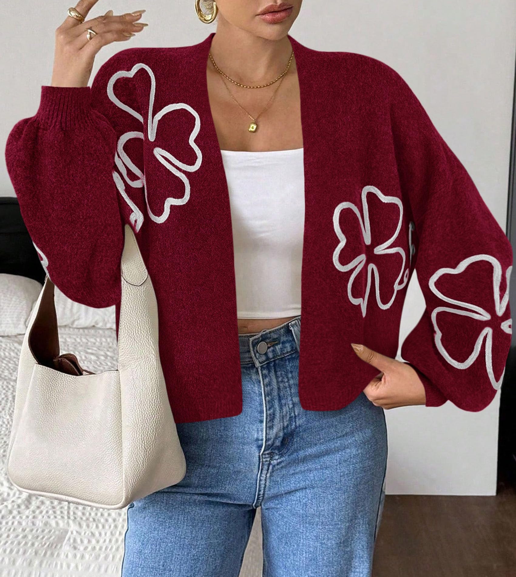 Women's Floral Oversized Cardigan Sweaters Trendy Fall Outfits
