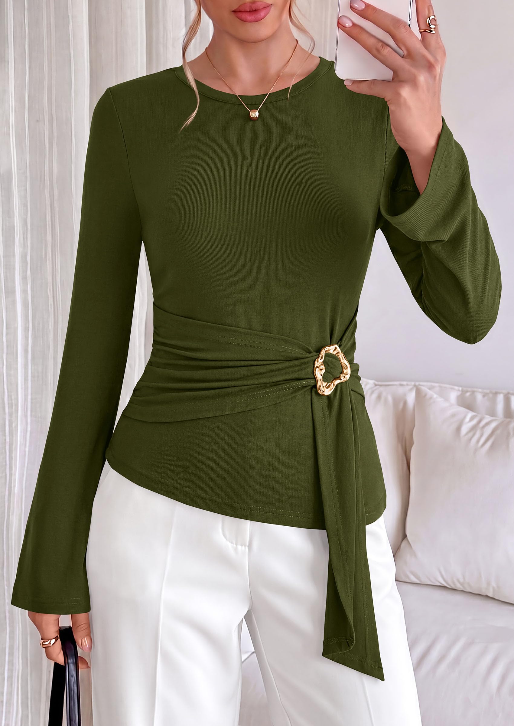 Asymmetrical Tops for Women Fall Business Casual Peplum Top
