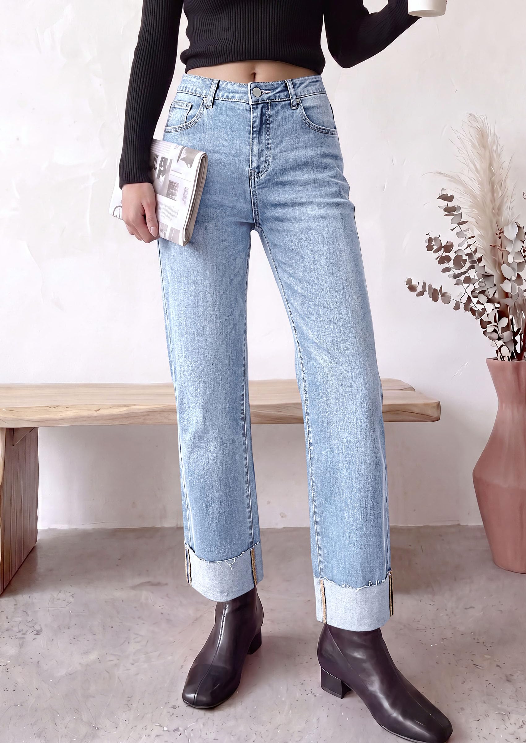 Women's Baggy Denim Jeans Wide Leg Pants Light Blue 4