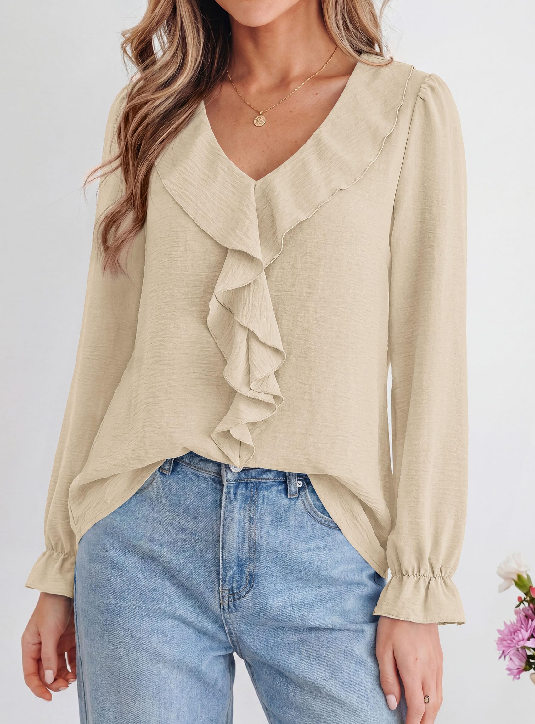 Women Early Fall Fashion Dressy Casual Blouses Beige,S