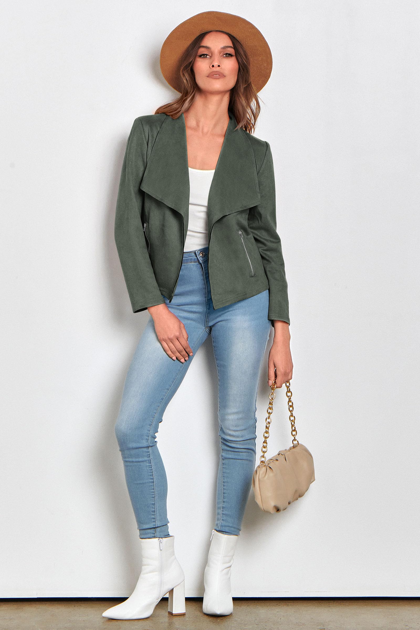 Women's Fall Fashion Faux Suede Jackets(Light Green,Small)