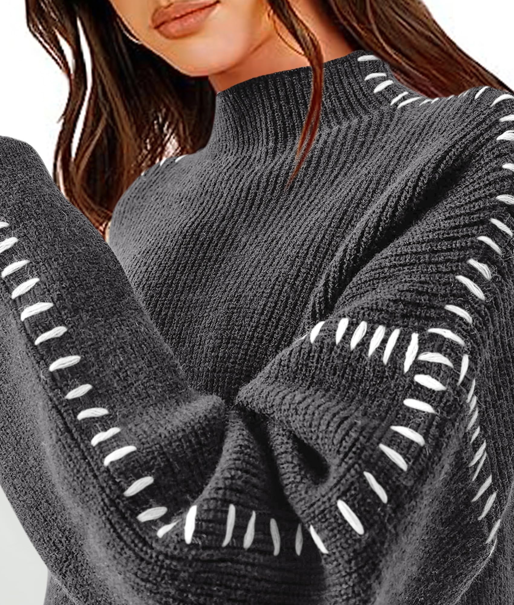 Womens Chunky Knit Oversized Pullover Sweaters,Grey,S