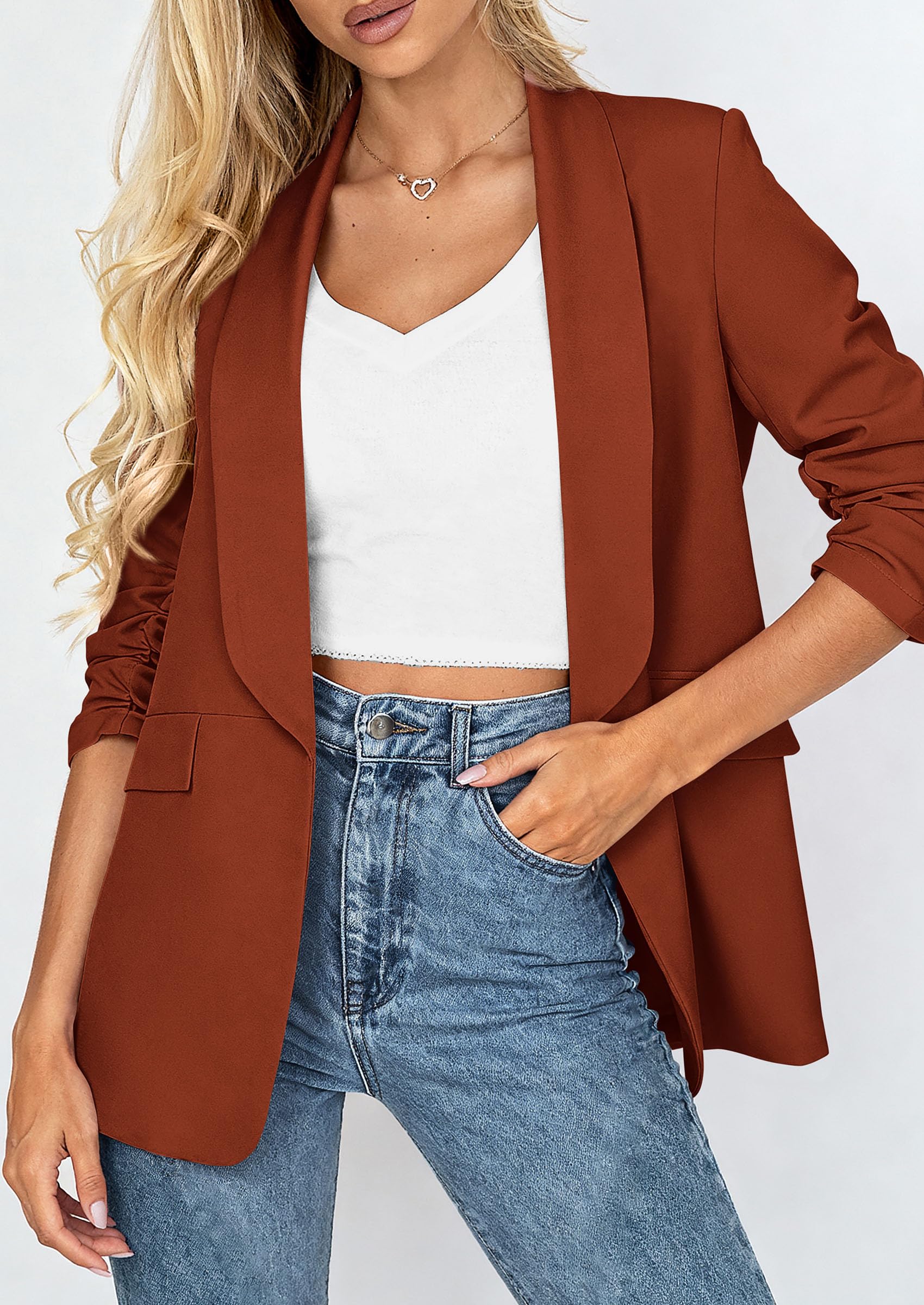 Women's Summer Blazers Business Casual Outfits Rust,XS
