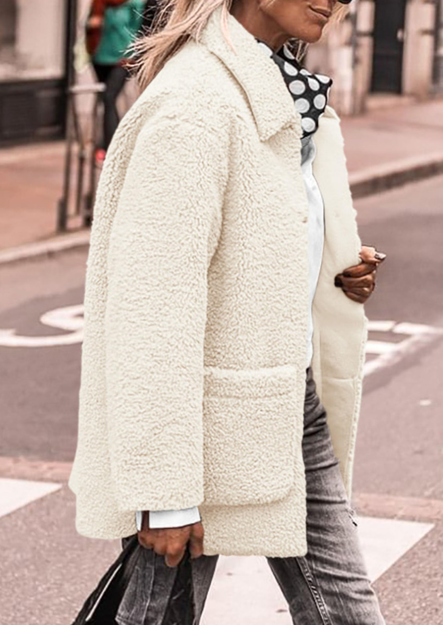 Women's Fleece Sherpa Coats Winter Outfits White,S