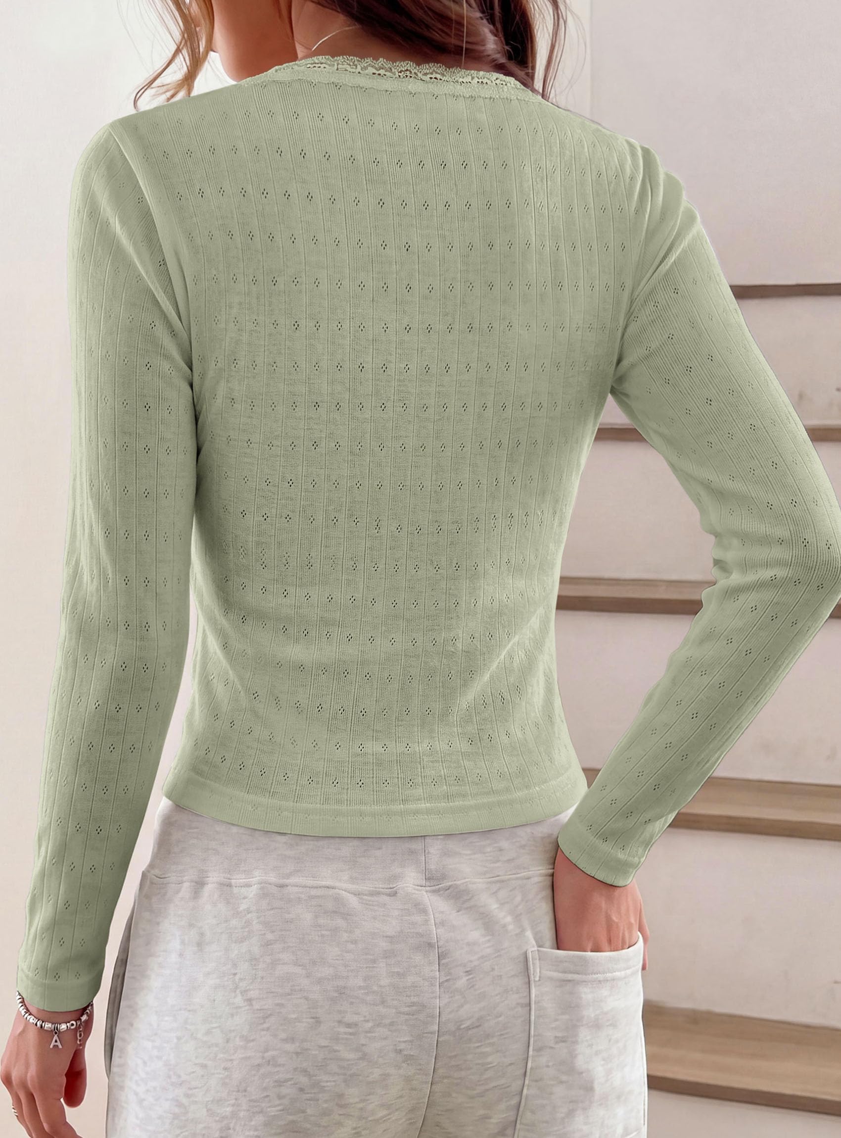 Womens Long Sleeve Henley Shirts Going Out Tops,Sage Green,M