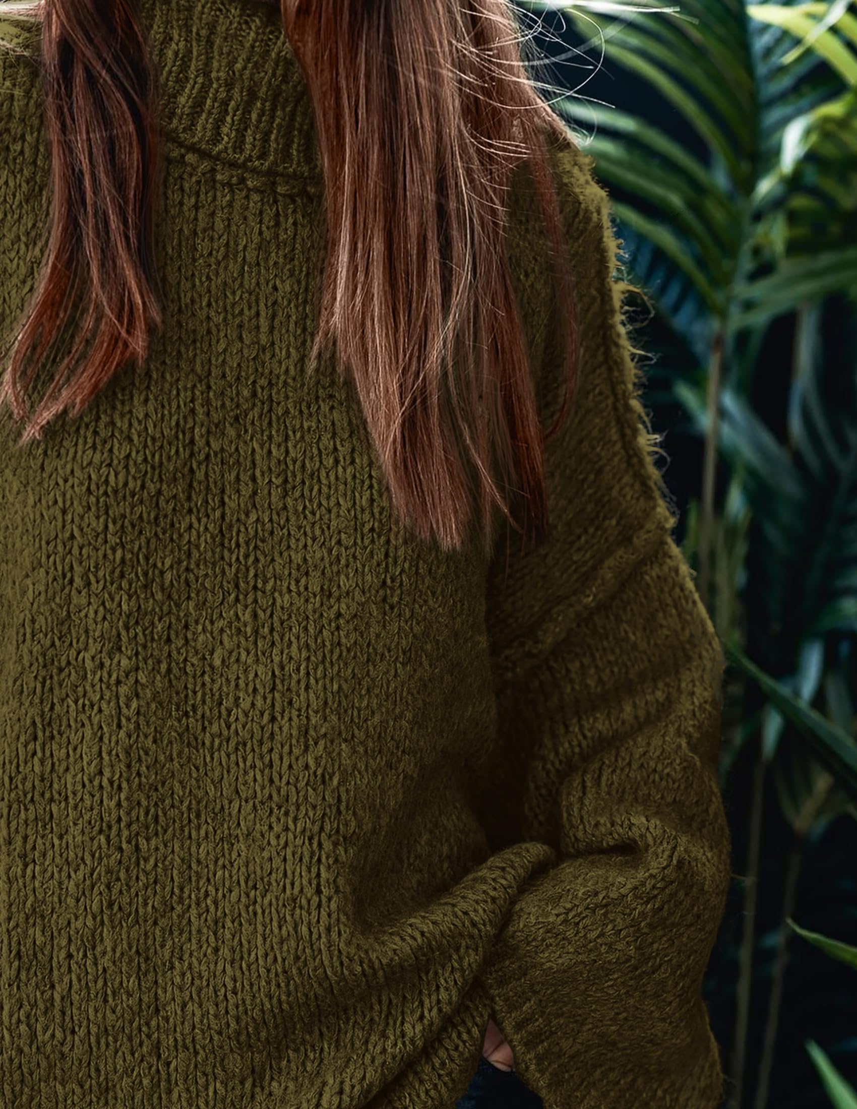 Womens Turtleneck Long Sleeve Oversized Sweaters,Army Green,S