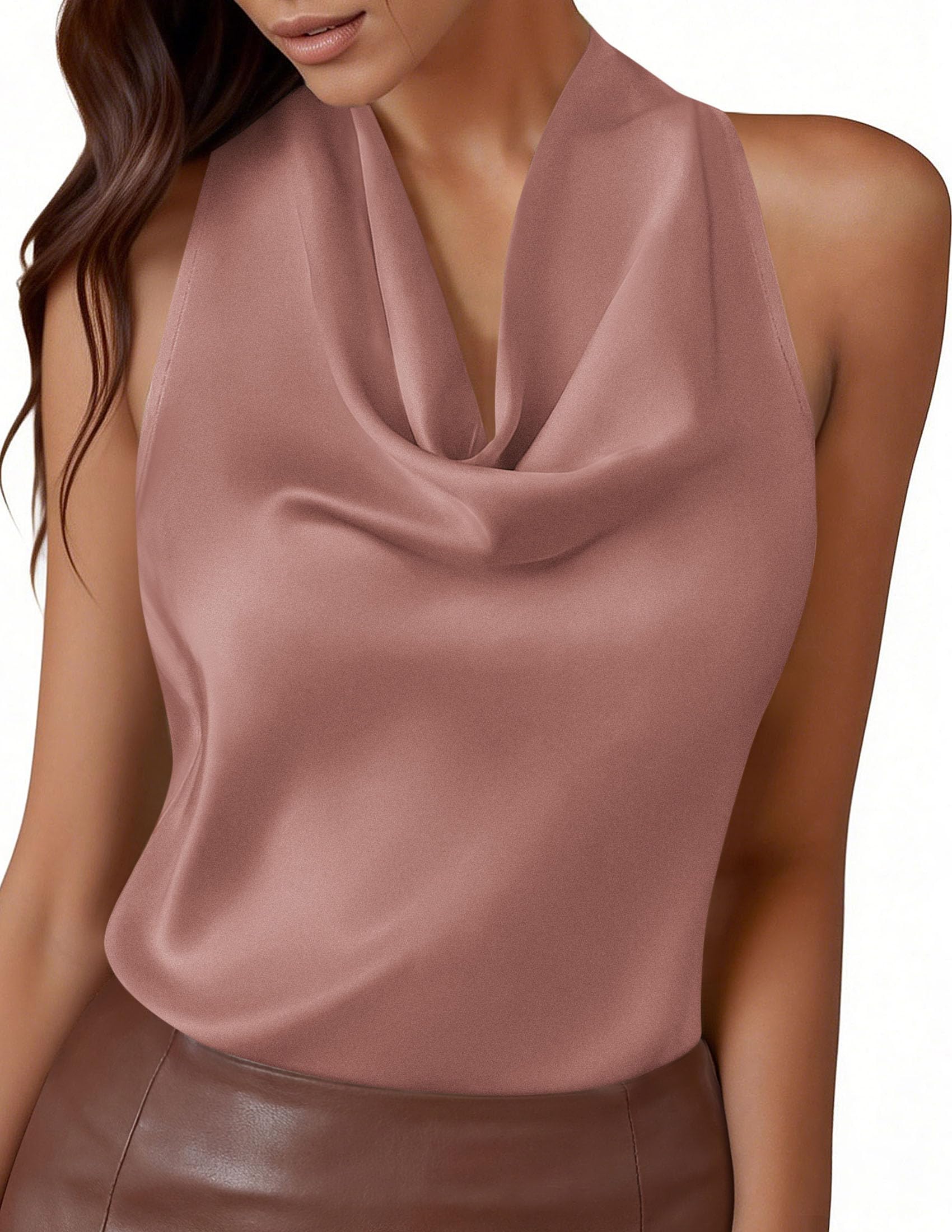 Satin Halter Tops for Women Dressy Casual Pink,XS