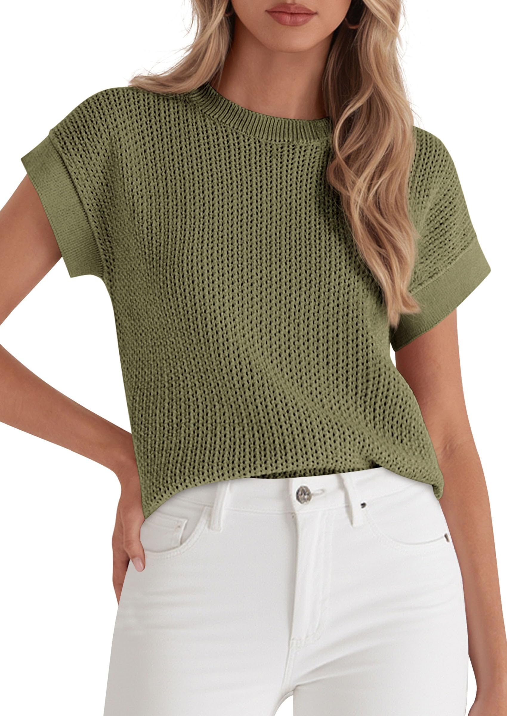 Women's Summer Sweater Vest Crochet Tops (Army Green,S)