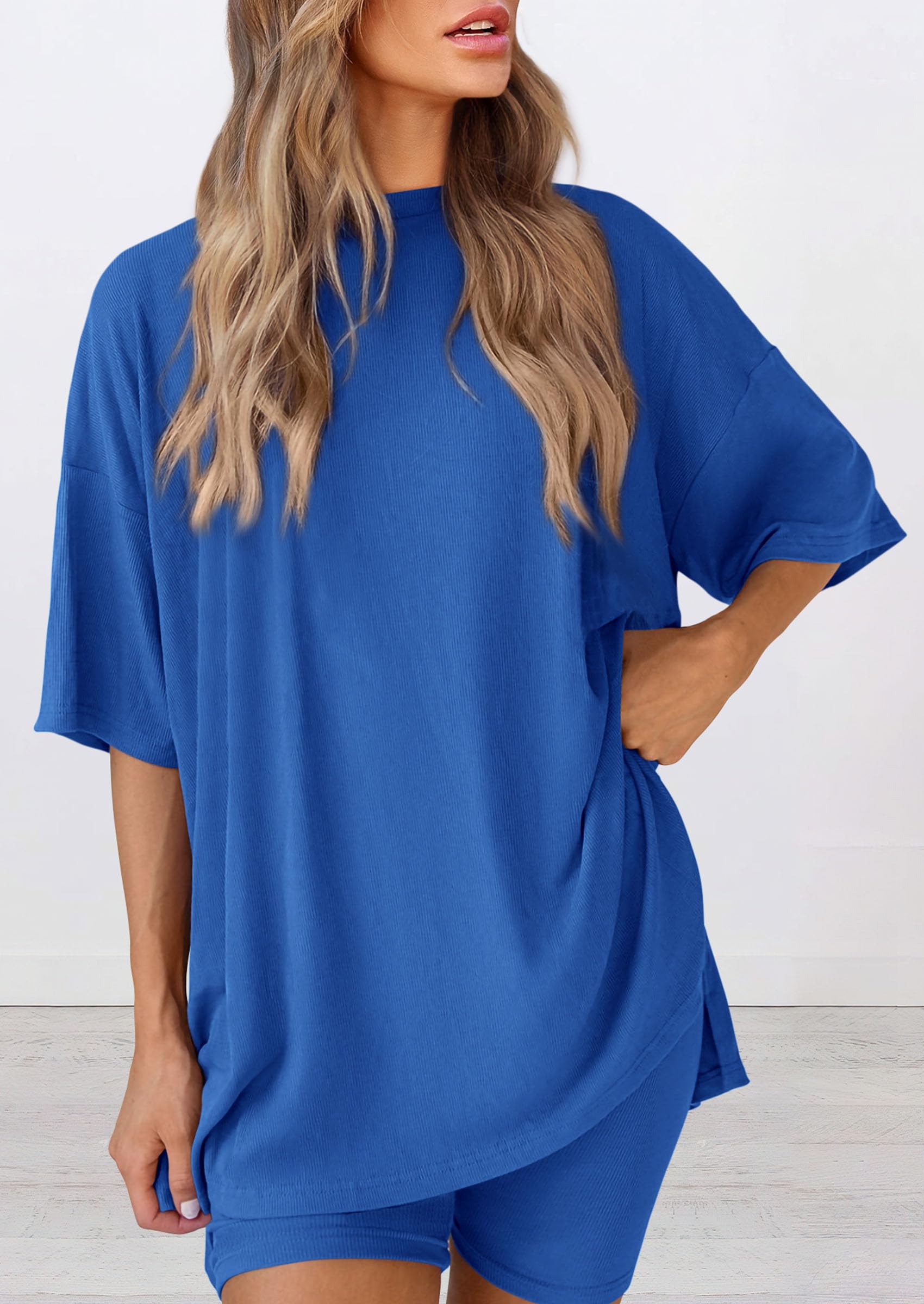 Women 2 Piece Lounge Set Airport Travel Outfit, Royal Blue,S