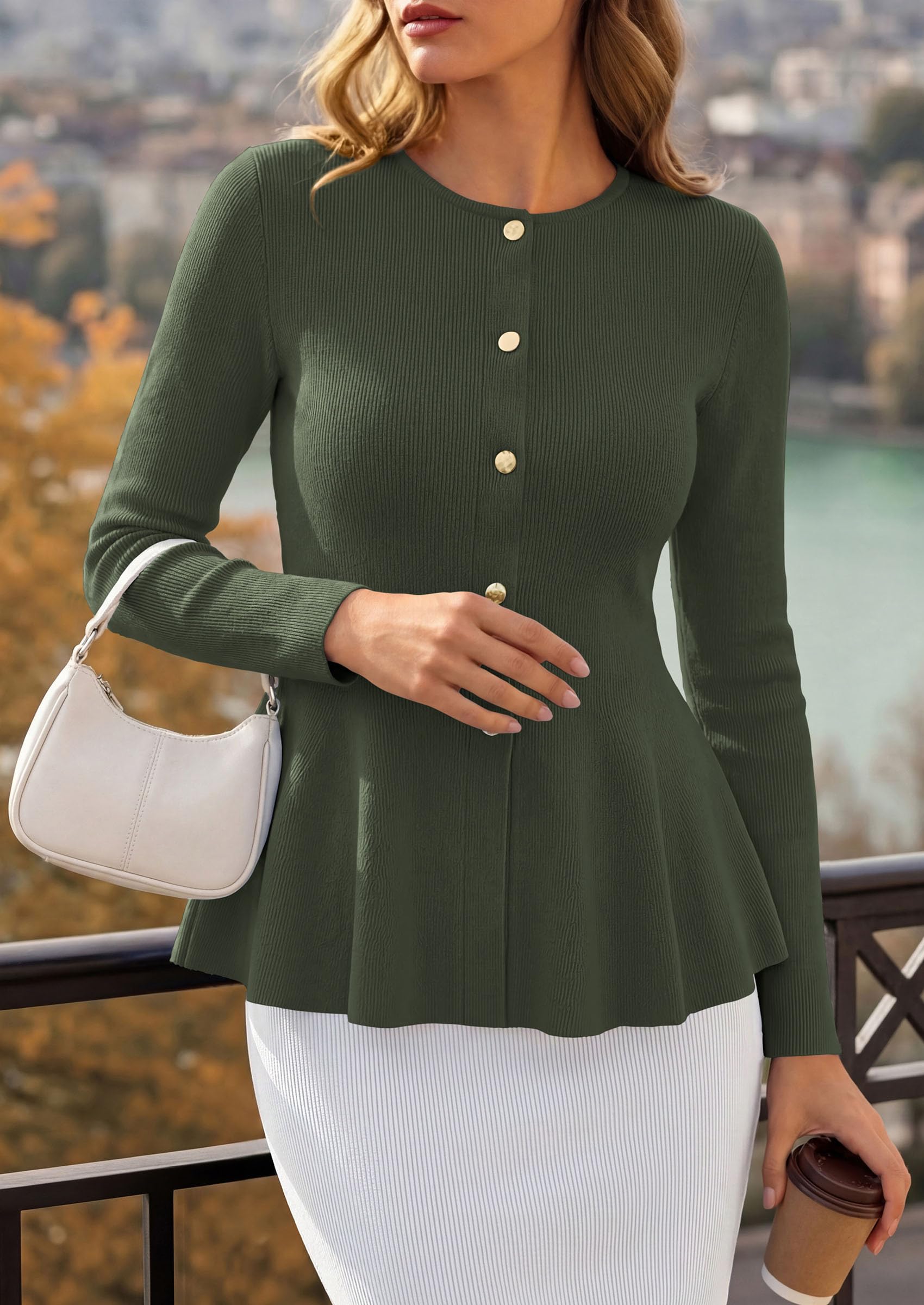 Women's Fall Lightweight Cardigan Sweaters, Army Green,S