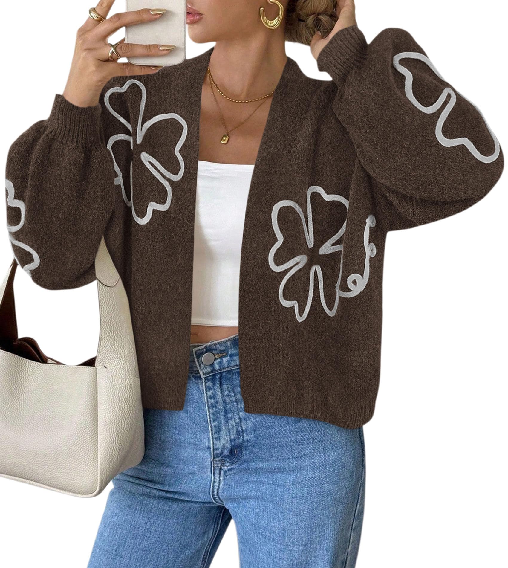 Women's Floral Oversized Cardigan Sweaters Trendy Fall Outfits