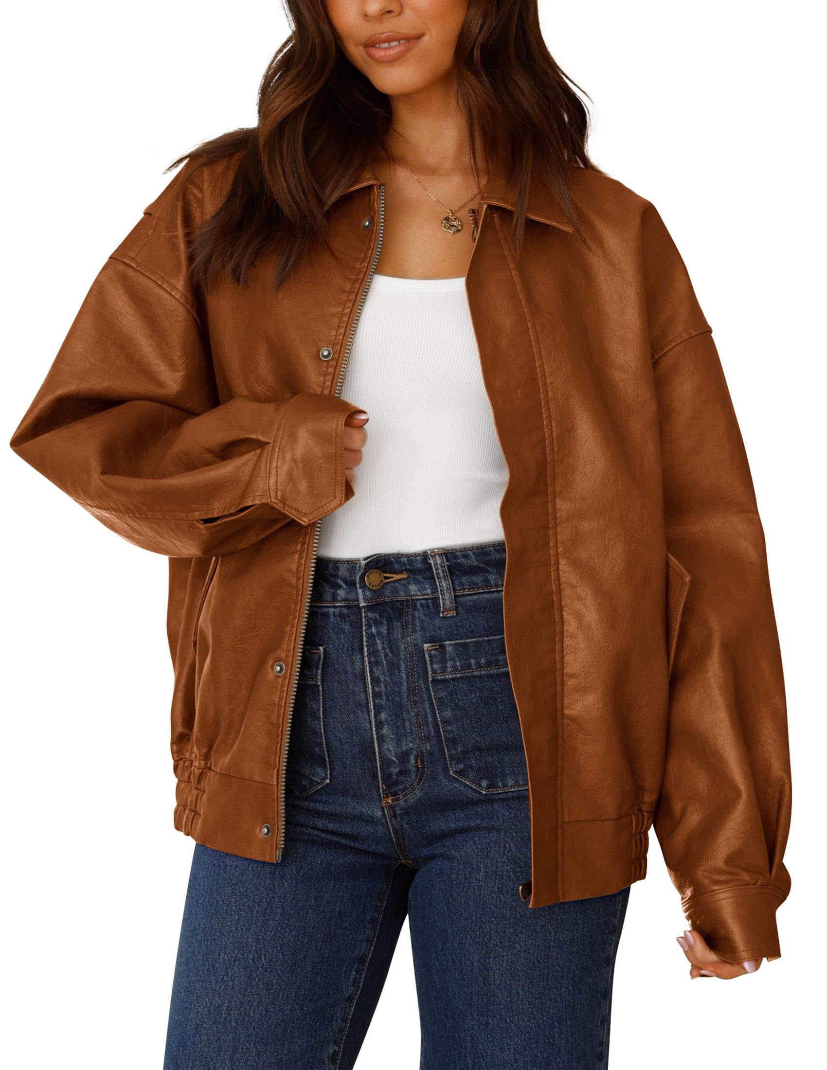 Women's Faux Leather Motorcycle Jackets(Brown,X-Small)