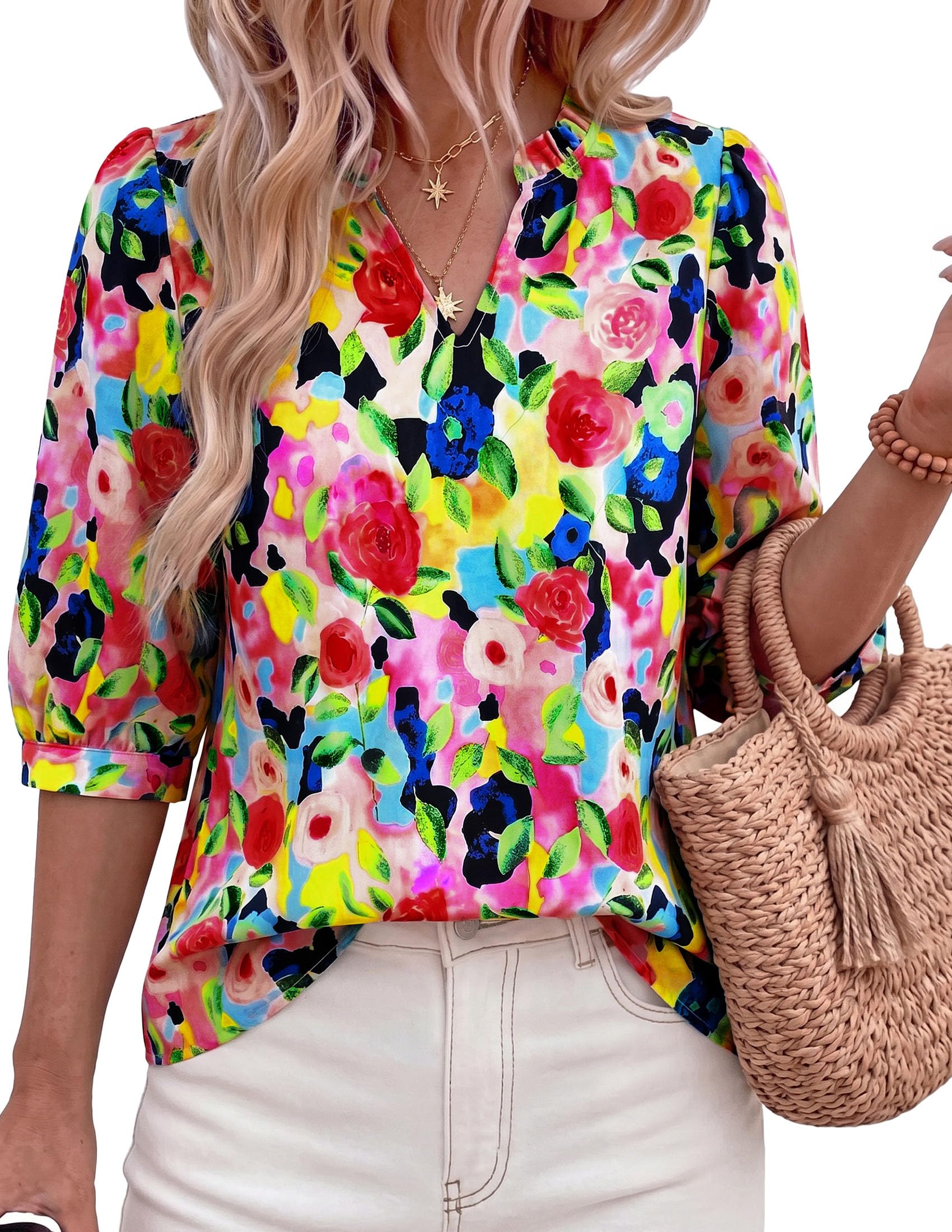 Women's Summer Floral Boho Dressy Casual Tops