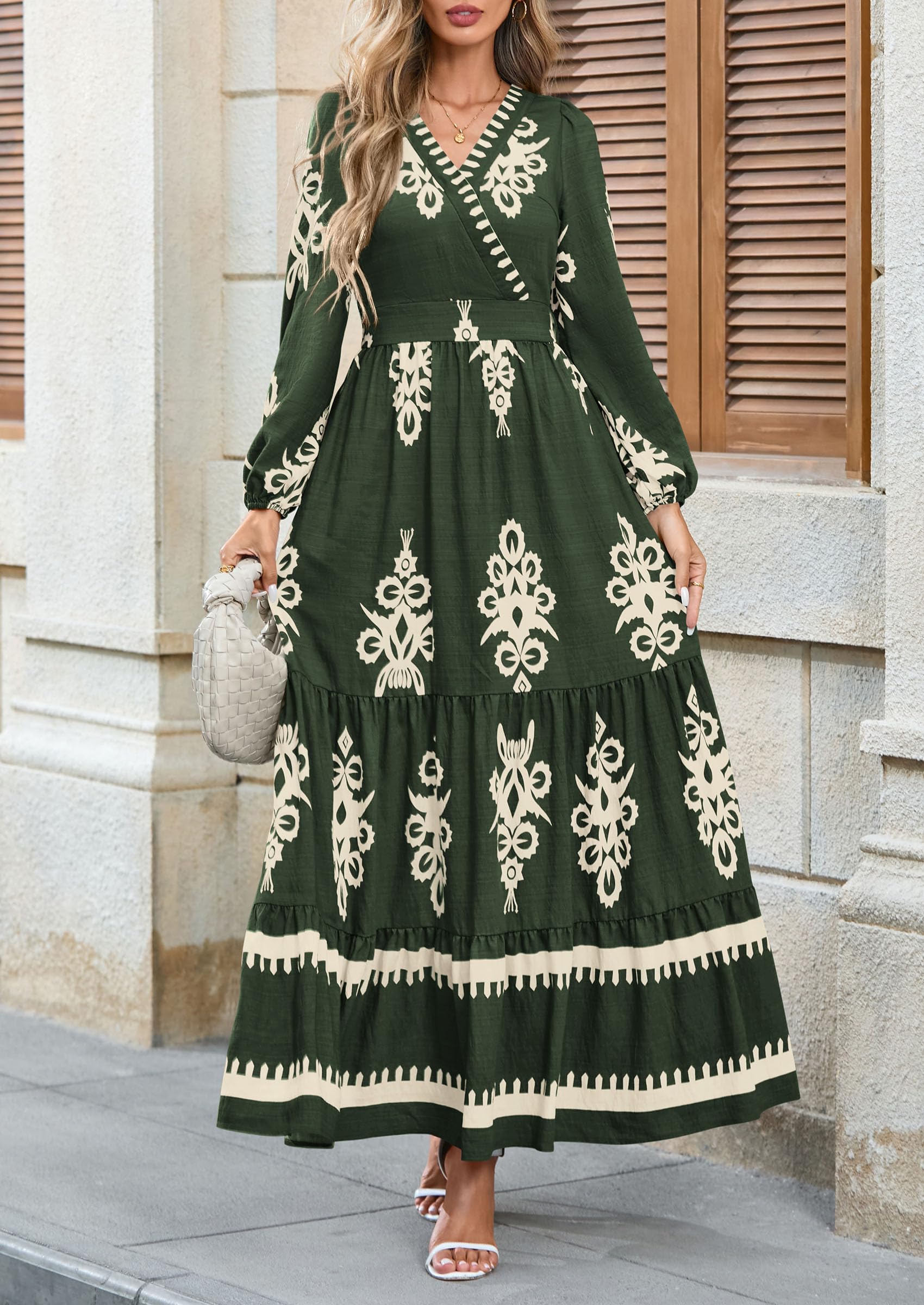 Women's Long Sleeve Floral Boho Maxi Wedding Guest Dress