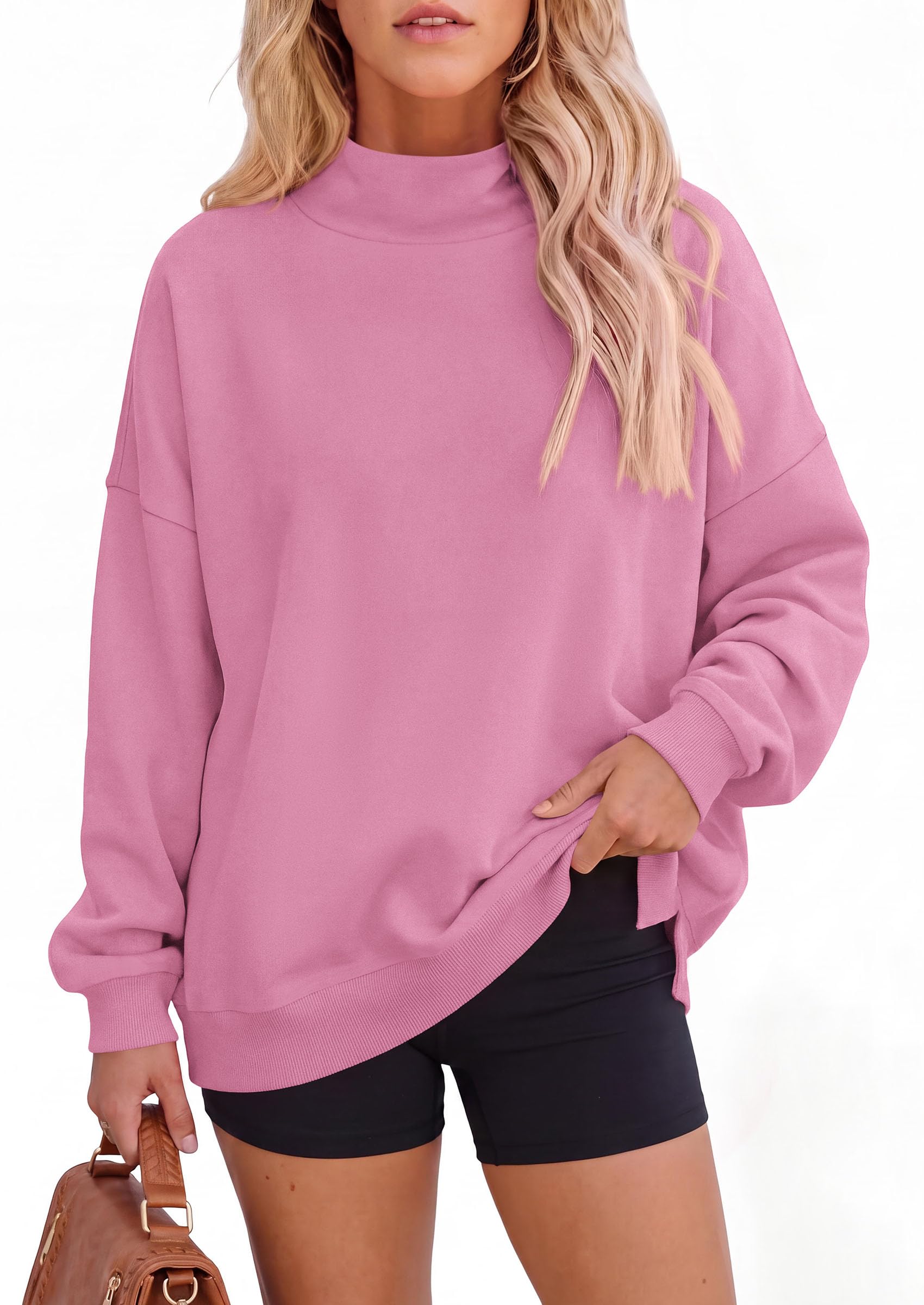 Womens Mock Neck Sweatshirt Oversized Pullover Fall Outfits