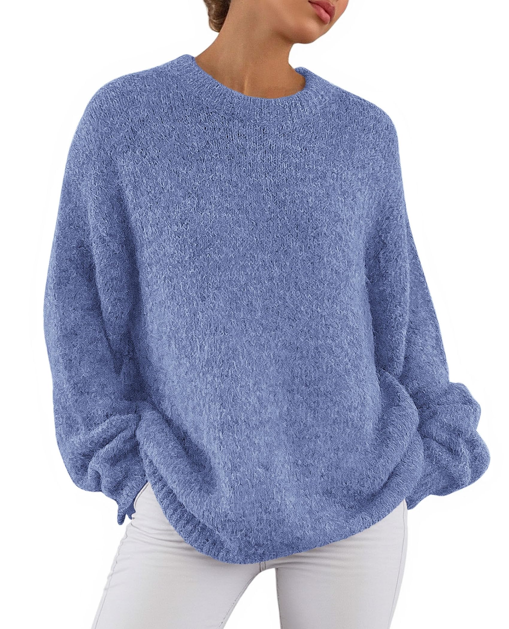 Womens Long Sleeve Oversized Pullover Sweater,Mist Blue,S