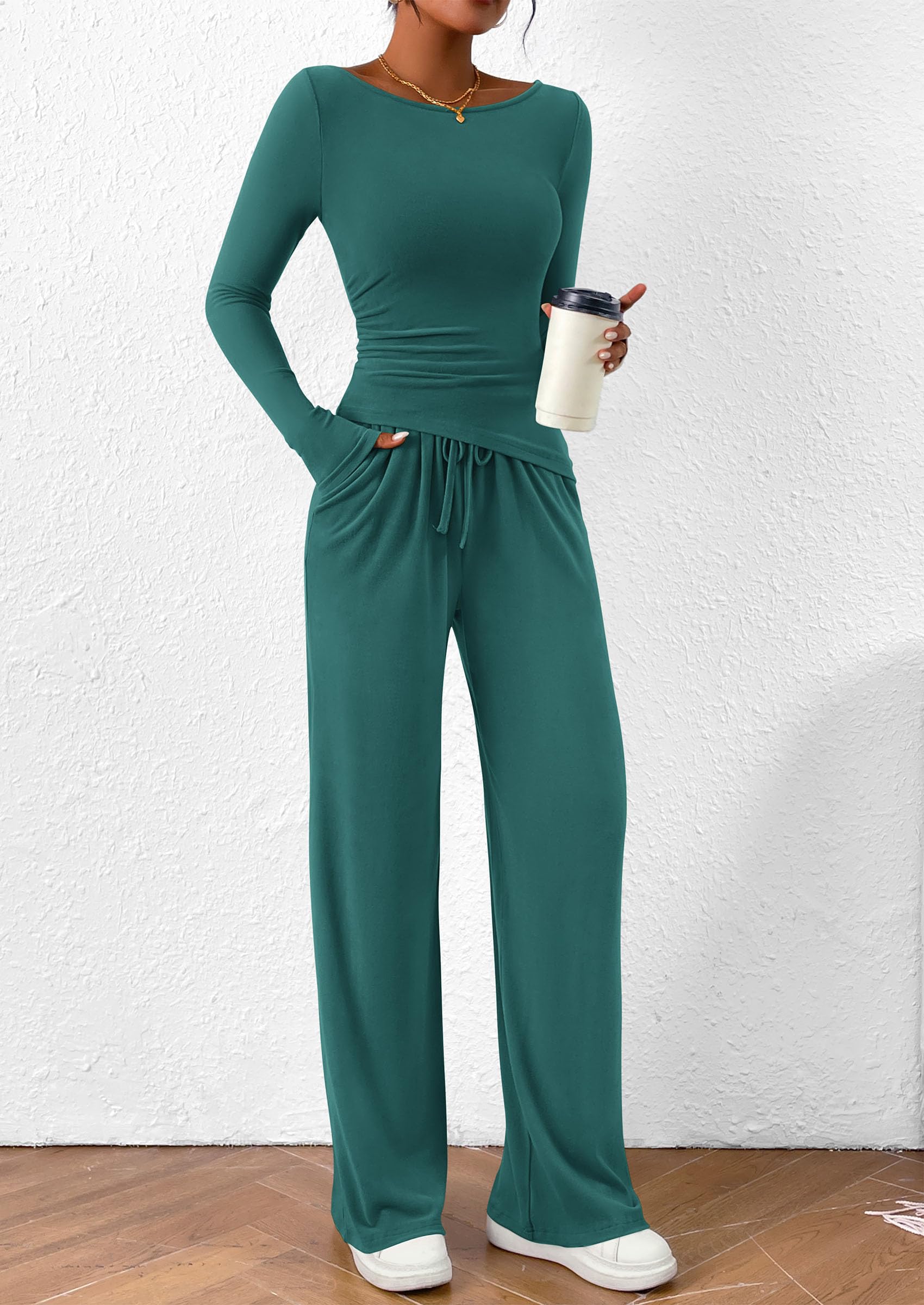 Women's 2 Piece Lounge Sets Airport Outfits(Blue Green,XS)
