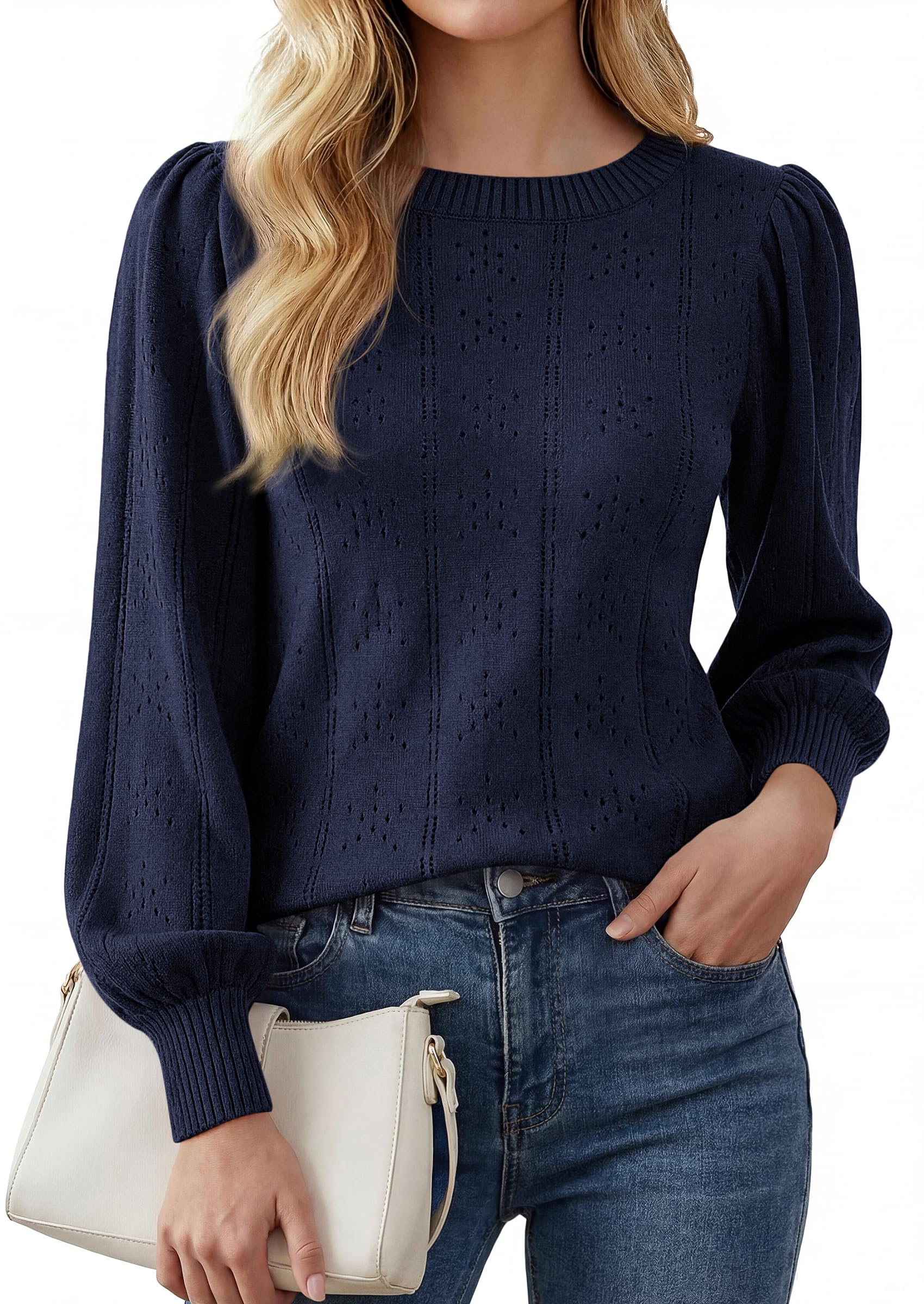 Women Fall Fashion Hollow Out Holiday Sweaters Navy Blue,S
