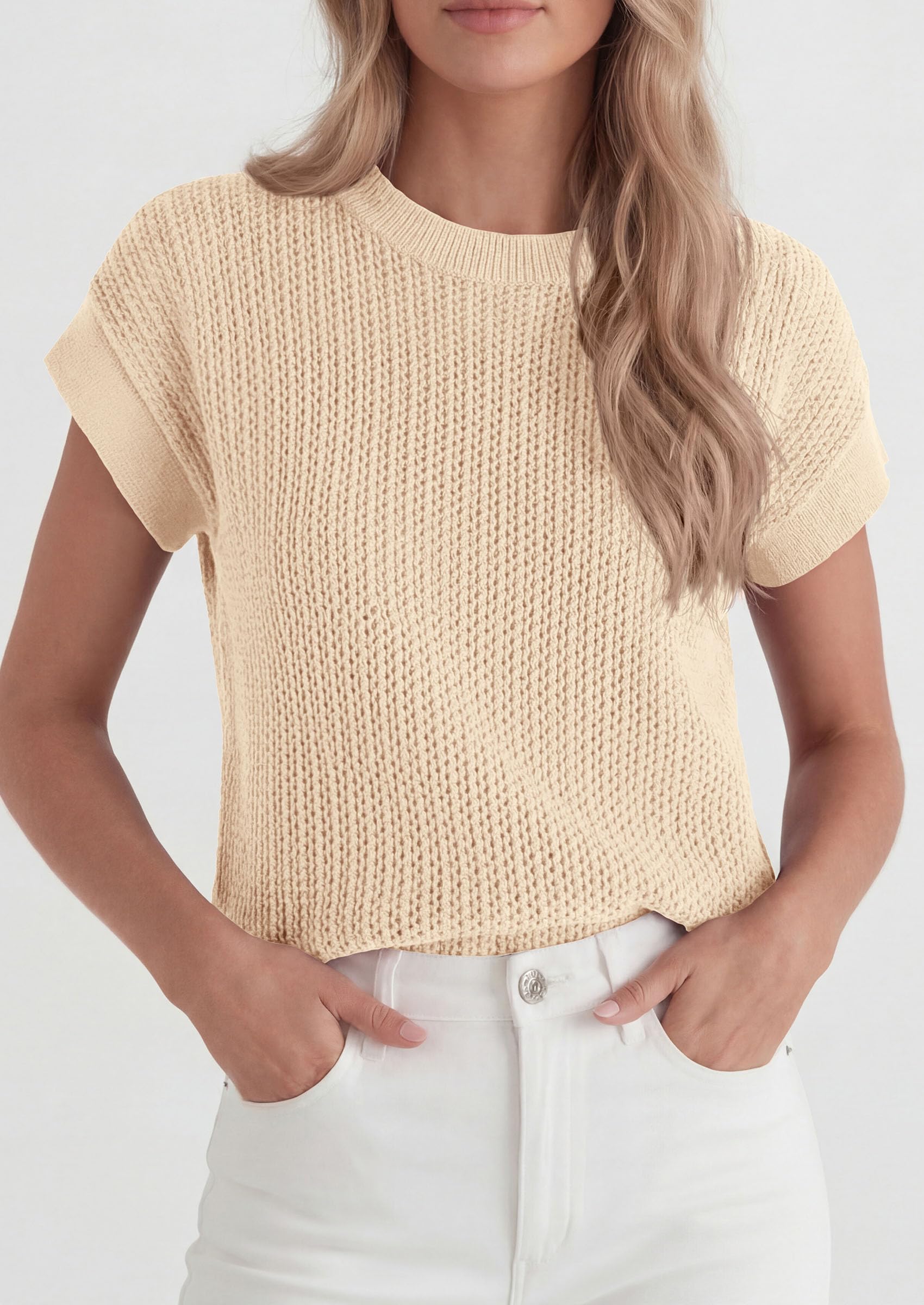Women's Summer Sweater Vest Crochet Tops (Apricot,S)
