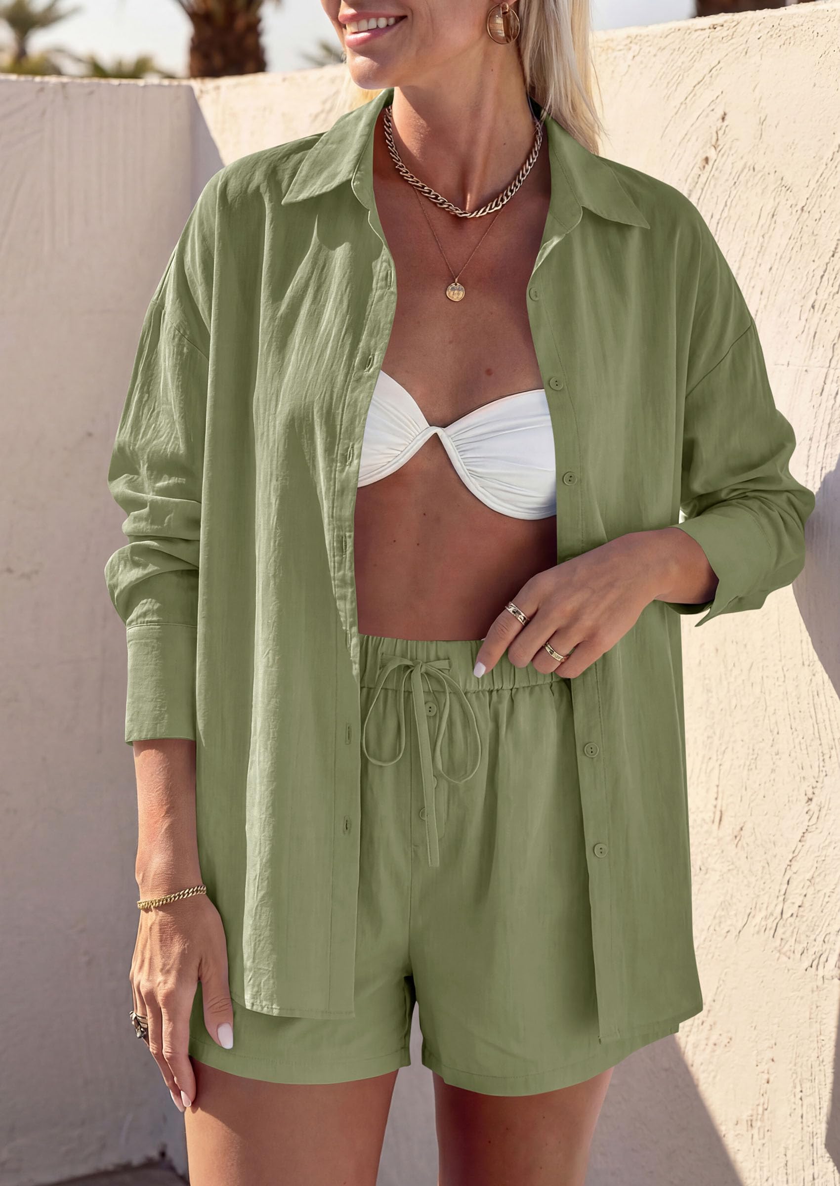 Women's Summer 2 Piece Outfits Lounge Sets (Army Green,S)