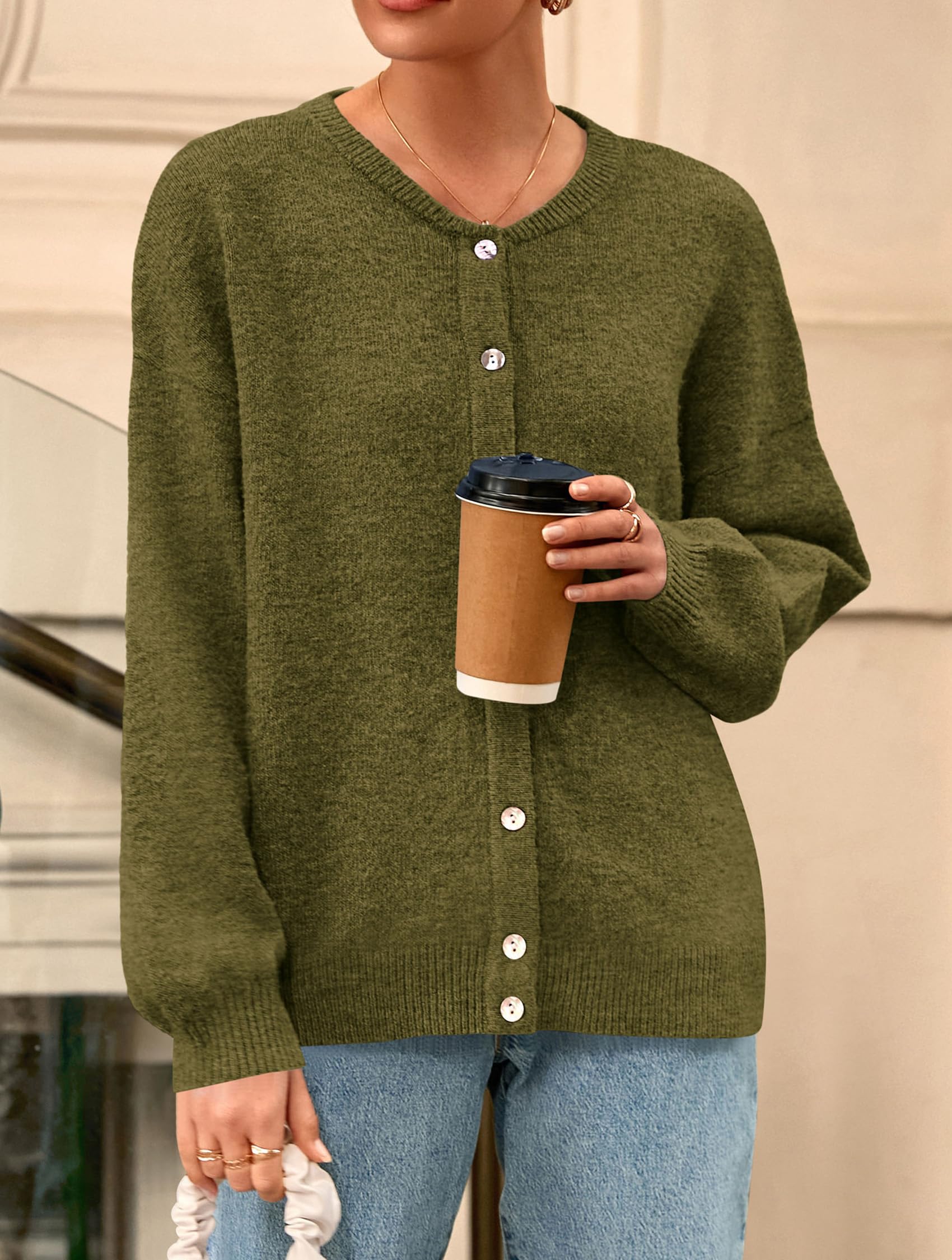Womens Long Sleeve Cardigan Sweaters Button Down Knit Tops