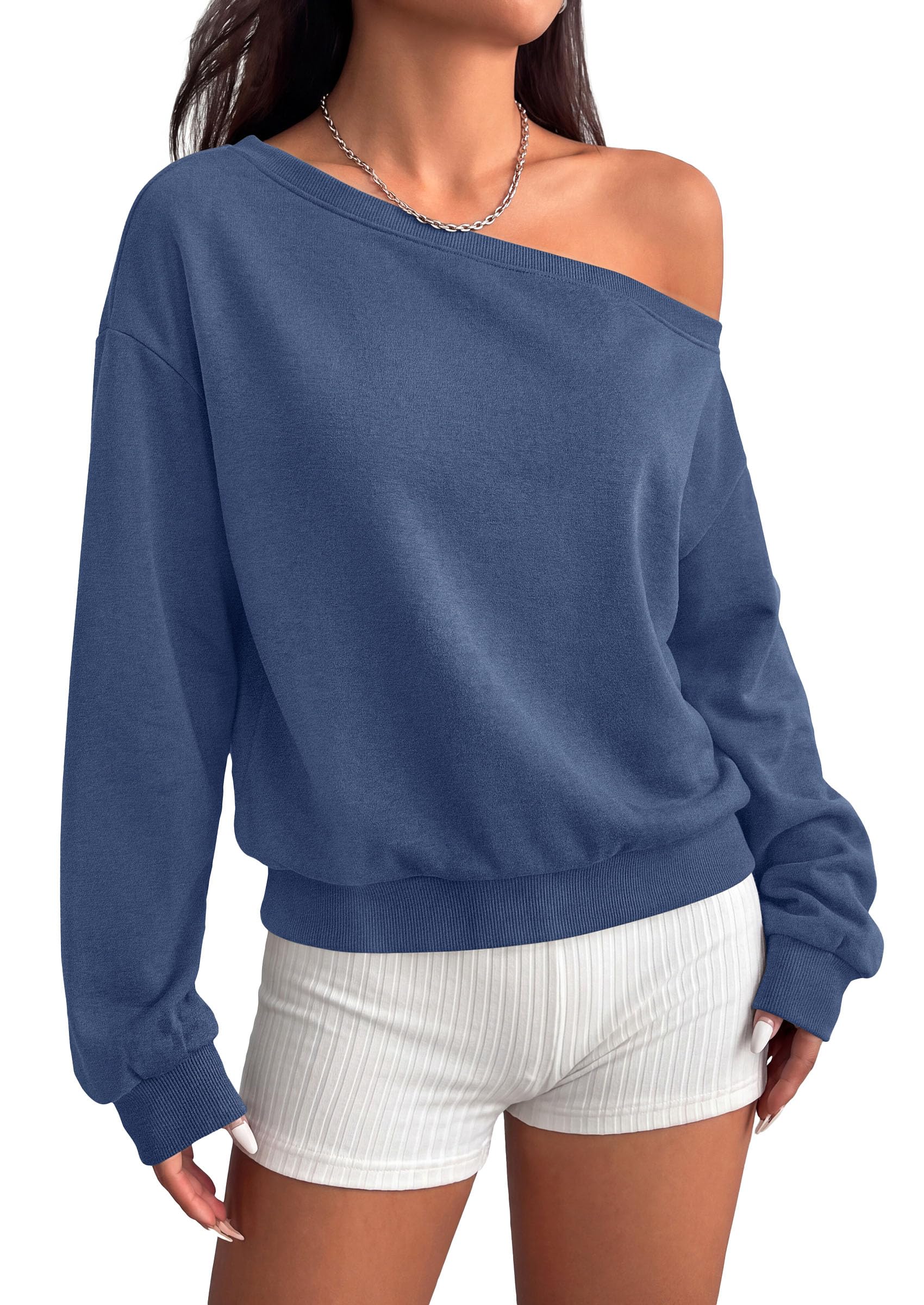 Womens Off The Shoulder Sweatshirt Fall Long Sleeve Tops