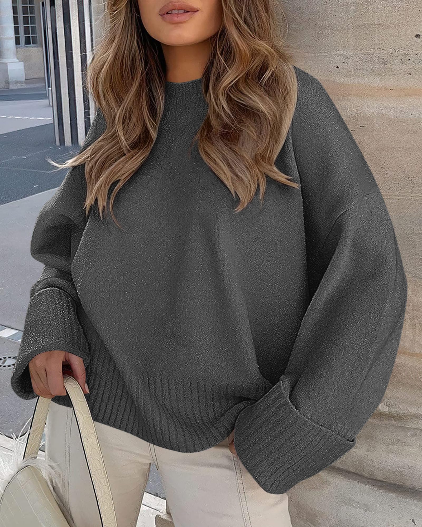 Women's Fall Fashion Cozy Oversized Sweaters(Dark Grey,XS)