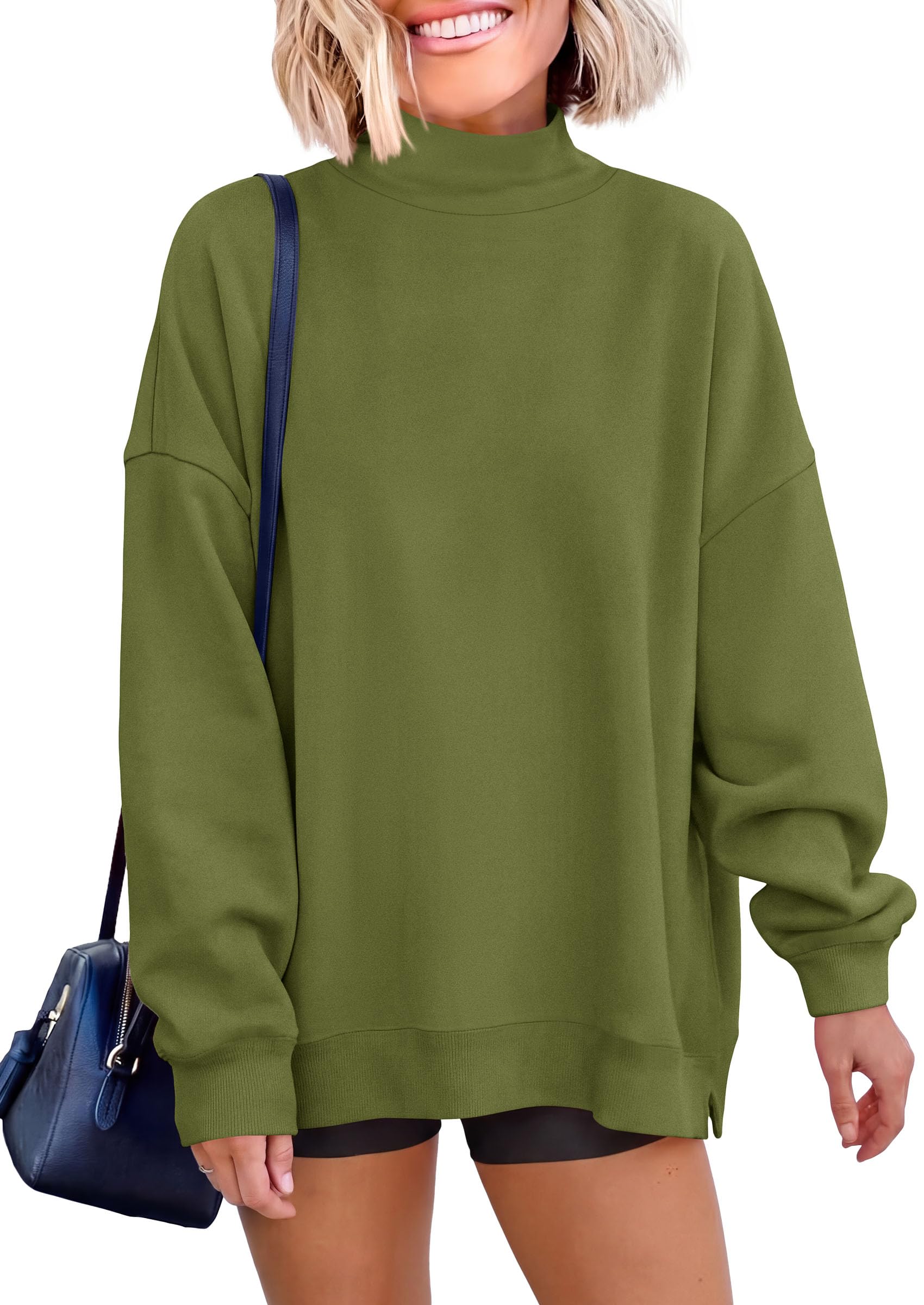 Womens Mock Neck Sweatshirt Oversized Pullover Fall Outfits