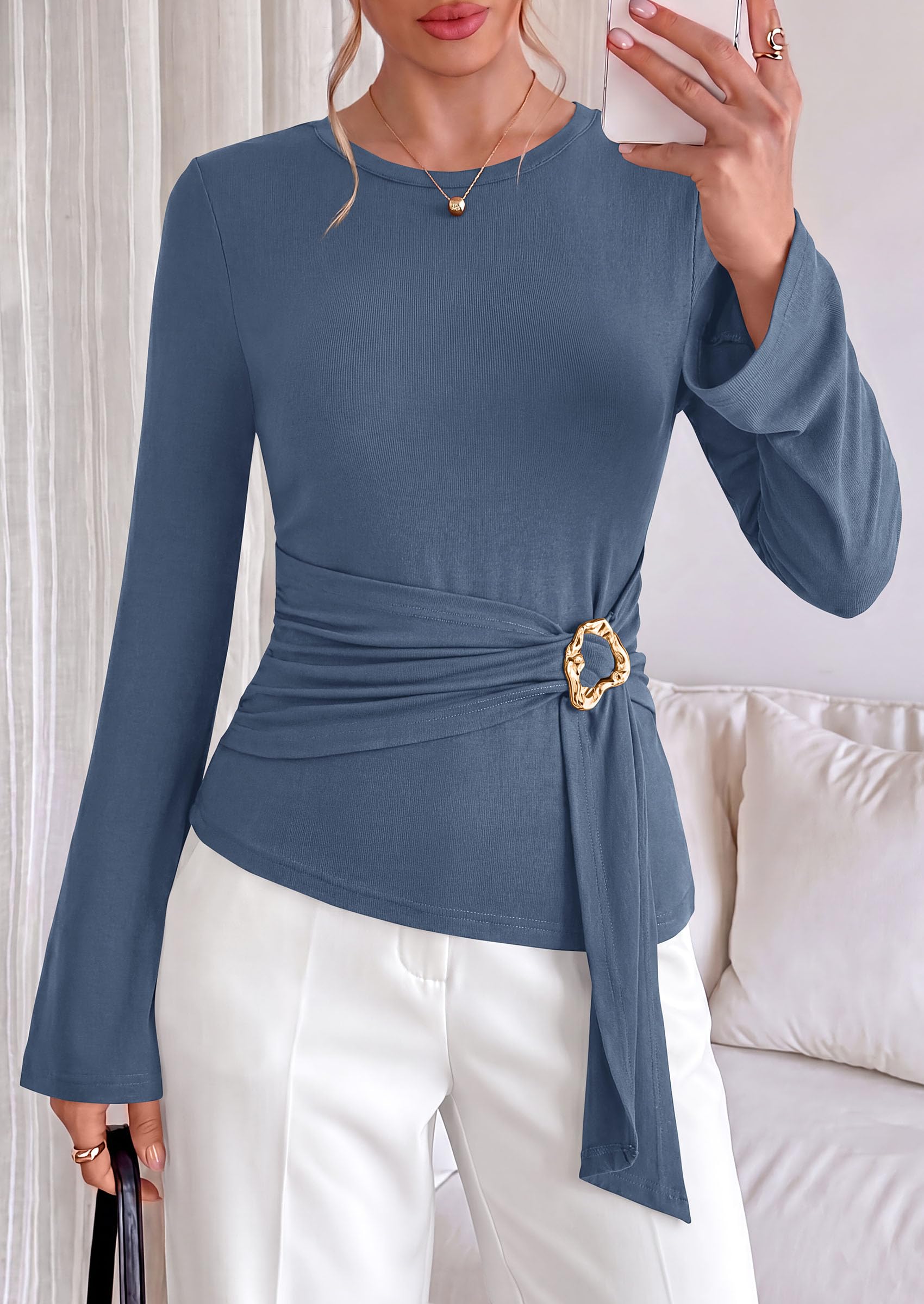 Asymmetrical Tops for Women Fall Business Casual Peplum Top