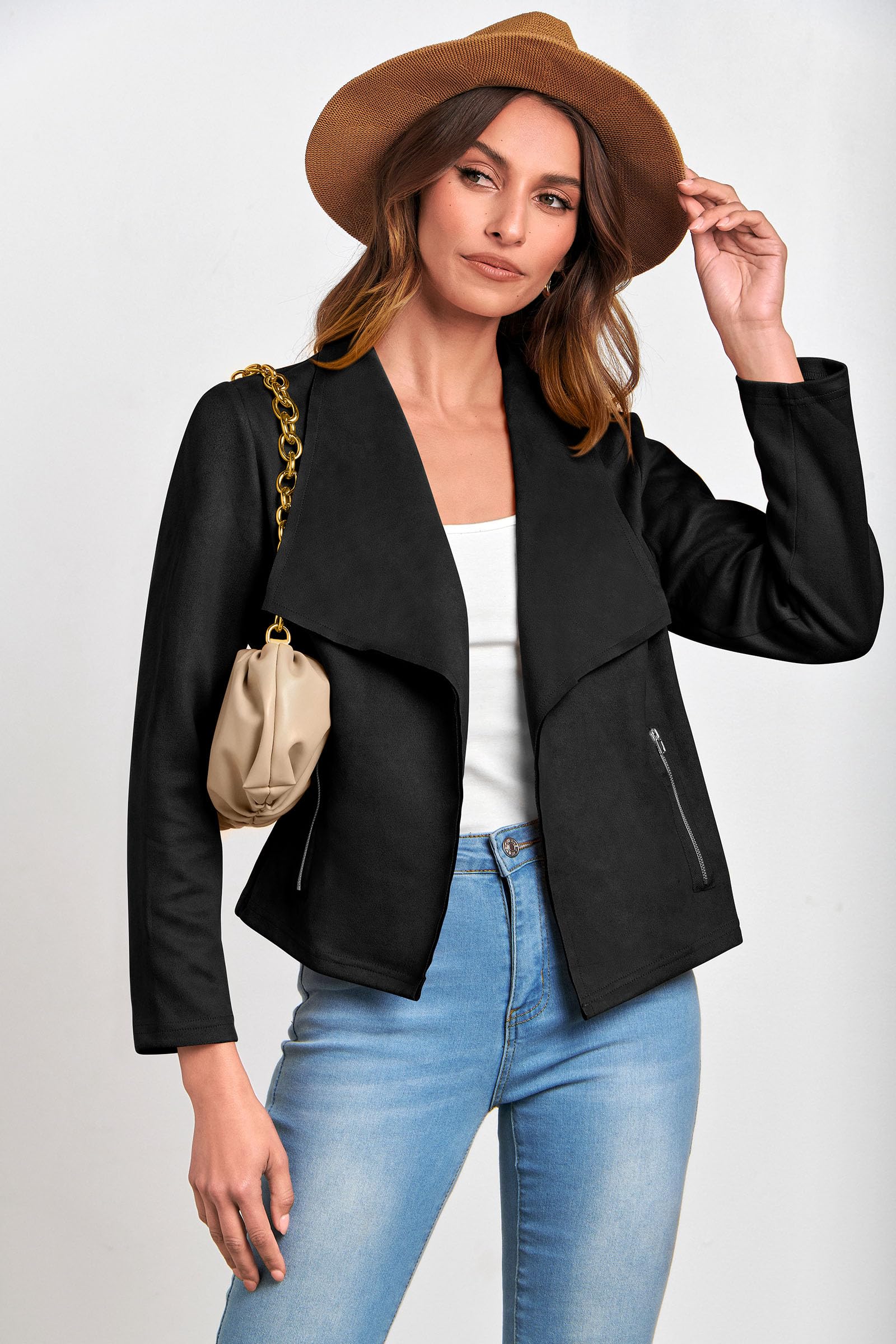 Women's Fall Fashion Faux Suede Jackets(Black,Small)