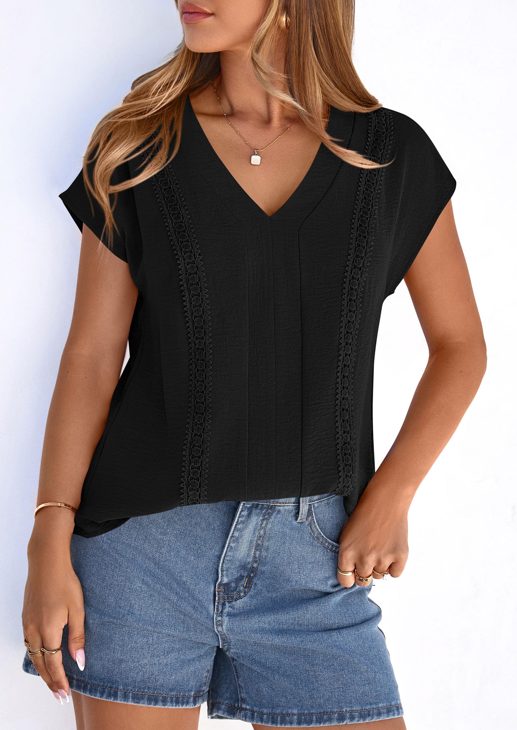 Women's Summer Tops Dressy Casual Blouses,Black,S
