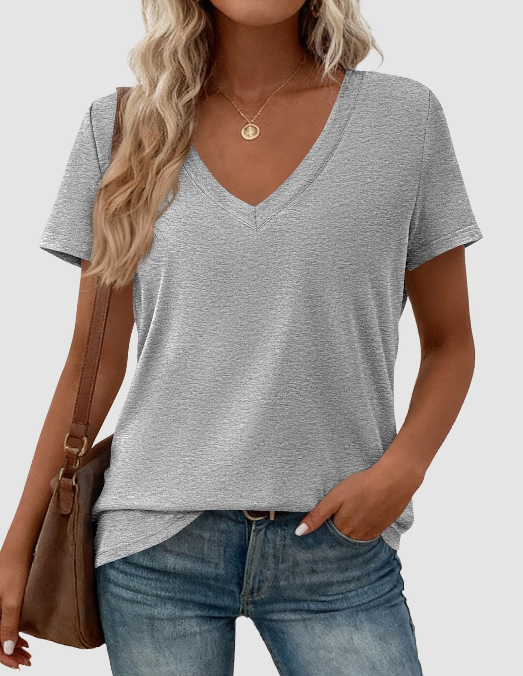 Womens Tops Short Sleeve Oversized Tshirts, Grey,S