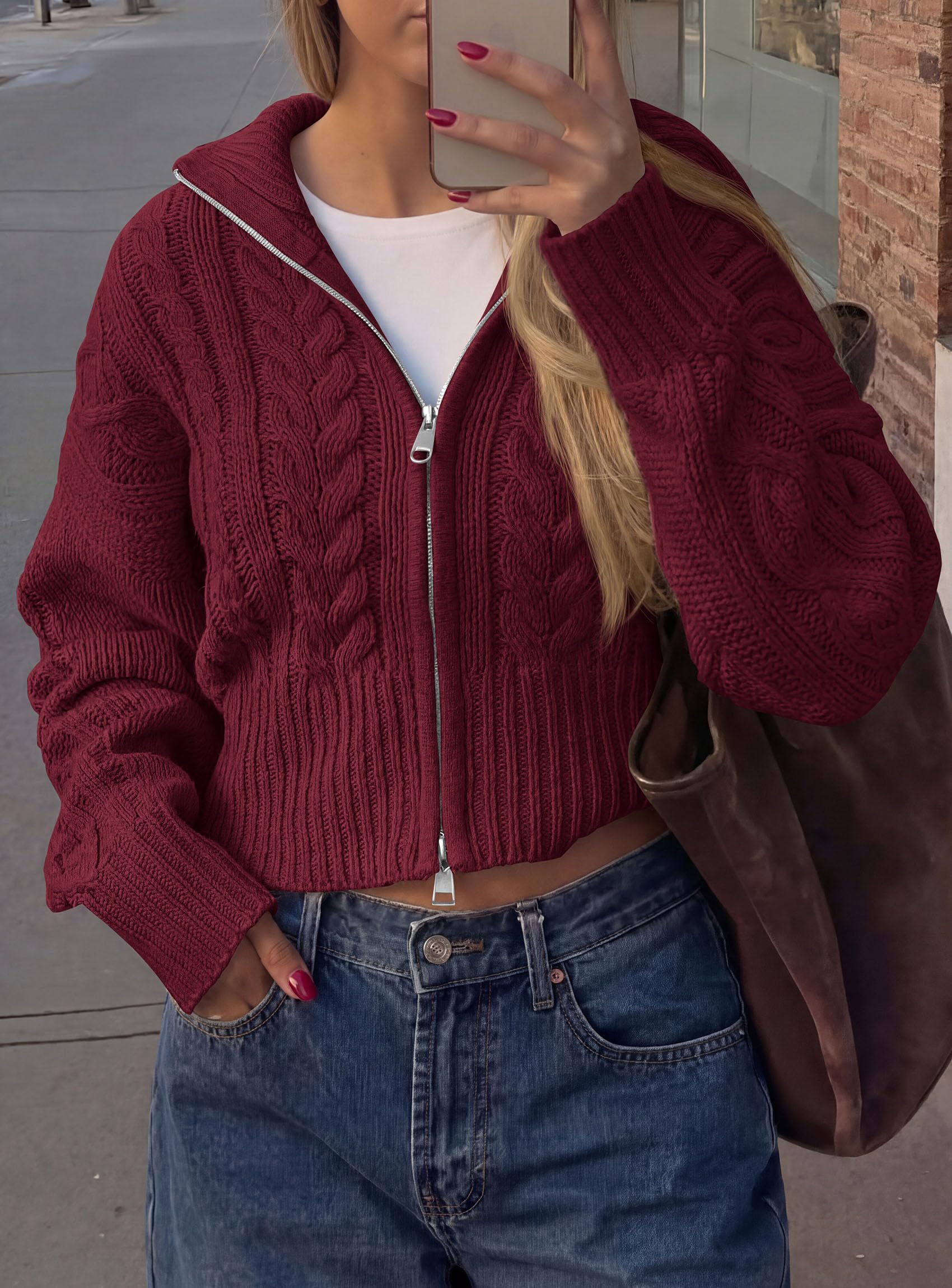 Women's Zip Up Cardigan Sweaters Cropped Jackets Fall Outfits