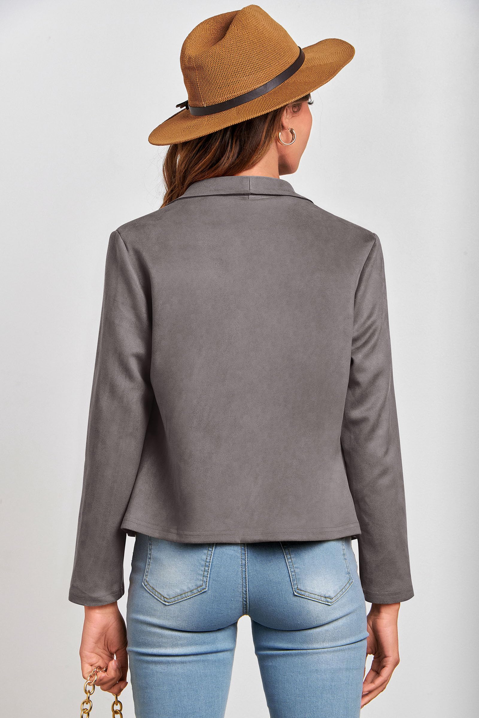 Women's Fall Fashion Faux Suede Jackets(Grey,Small)