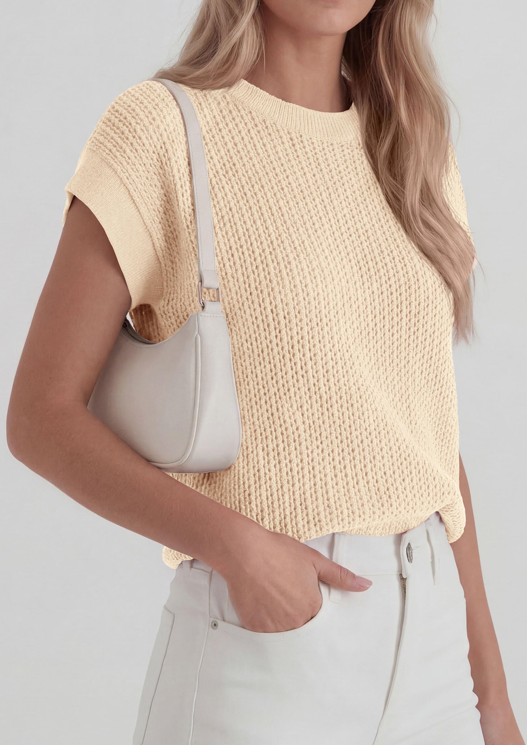 Women's Summer Sweater Vest Crochet Tops (Apricot,S)