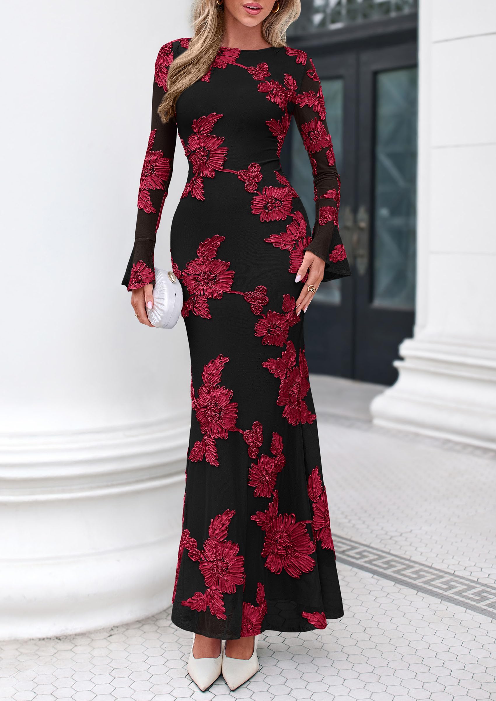 Women's Formal Floral Maxi Bodycon Wedding Guest Dresses 2026