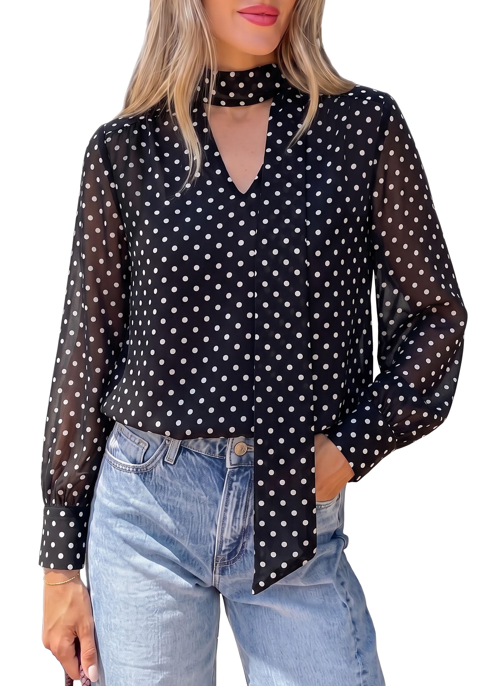Women's Chiffon Boho Blouses Dressy Business Casual Work Tops