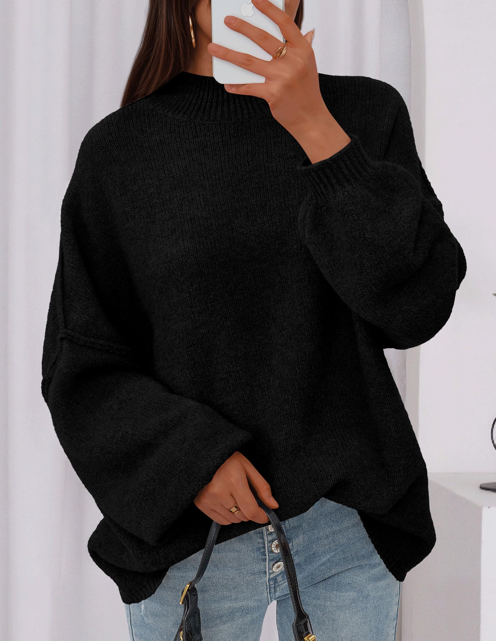 Women's Oversized Sweaters Fall Clothes (Black,S)