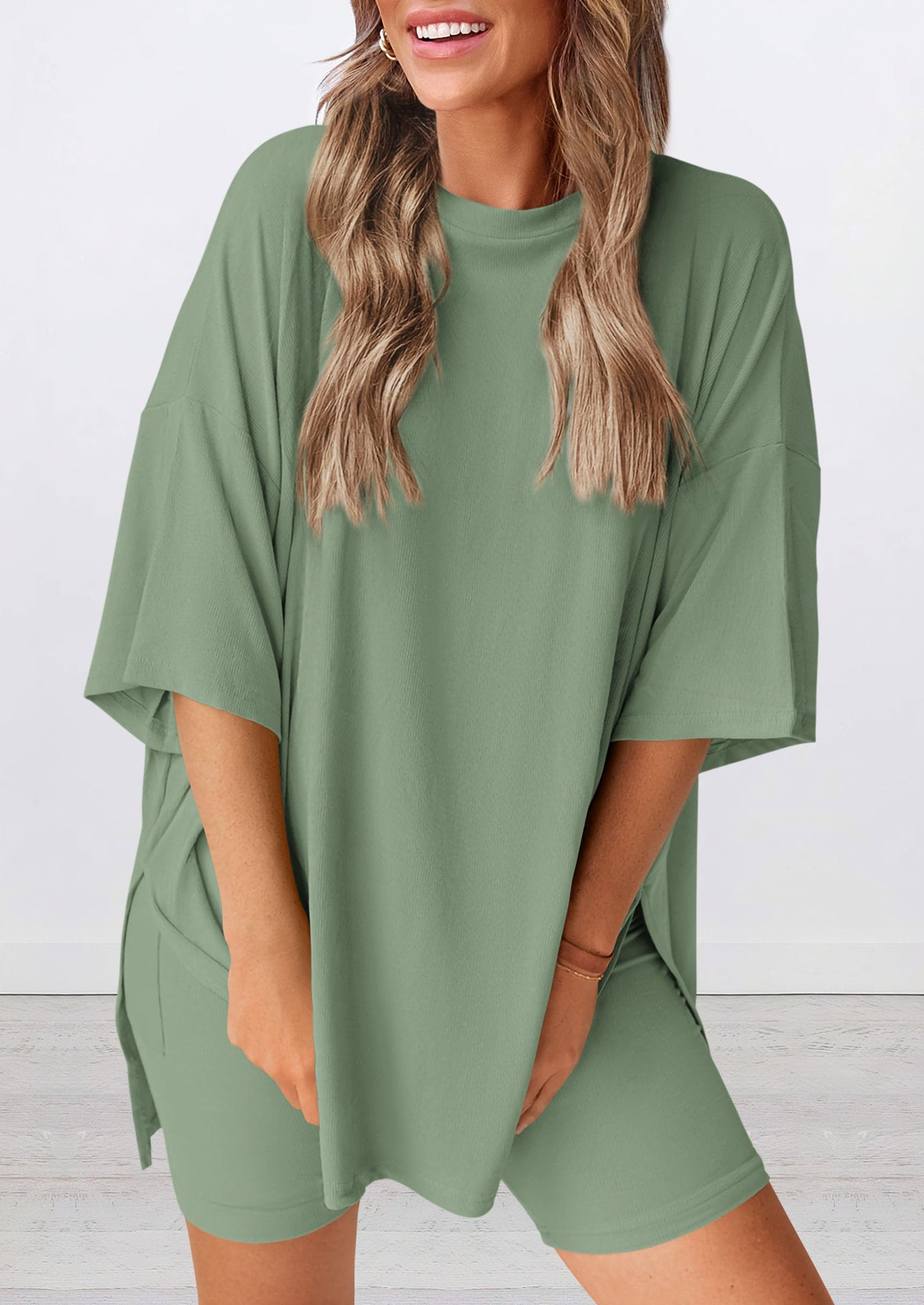 Women 2 Piece Lounge Set Airport Travel Outfit, Bean Green,S