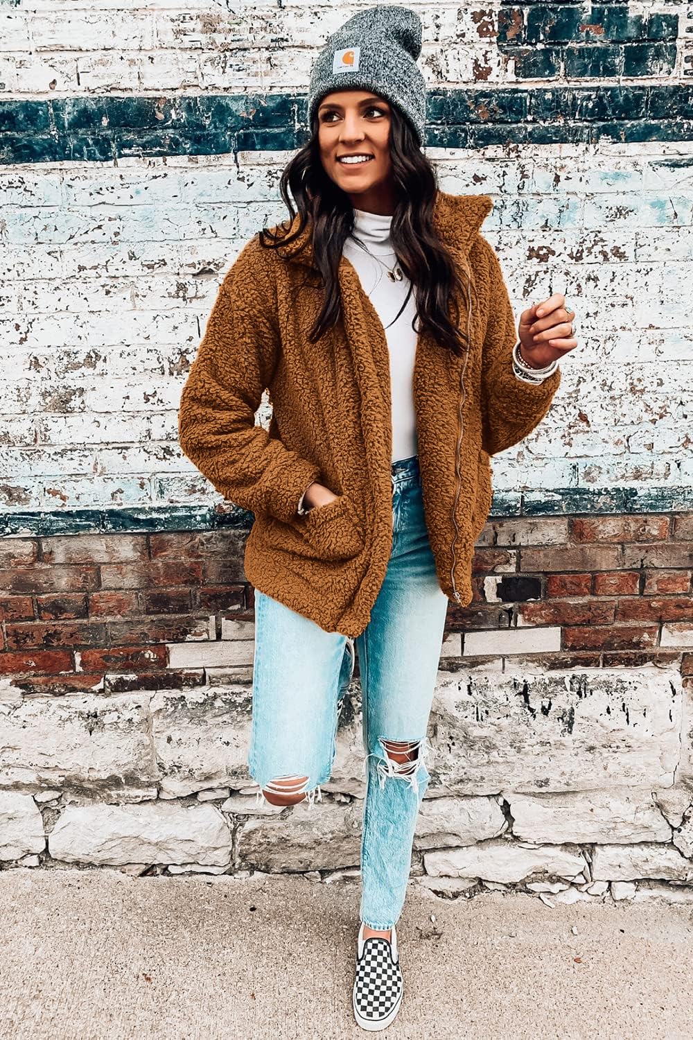 Women's Oversized Sherpa Fleece Coats, Golden,S