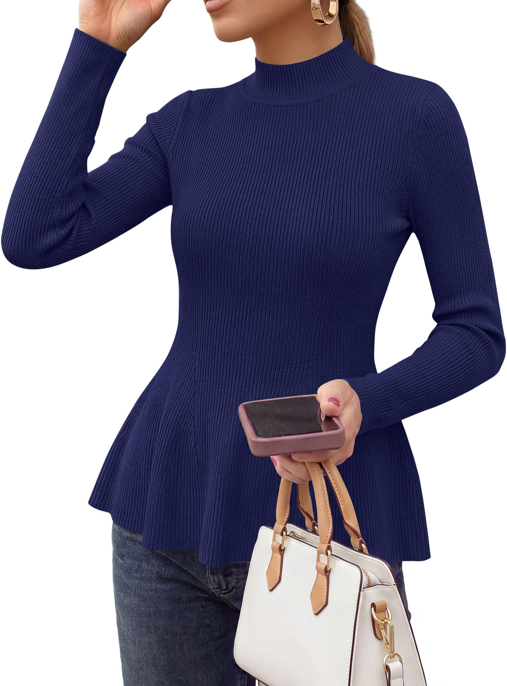 Women's Long Sleeve Peplum Tops Knit Pullover Fall Sweaters