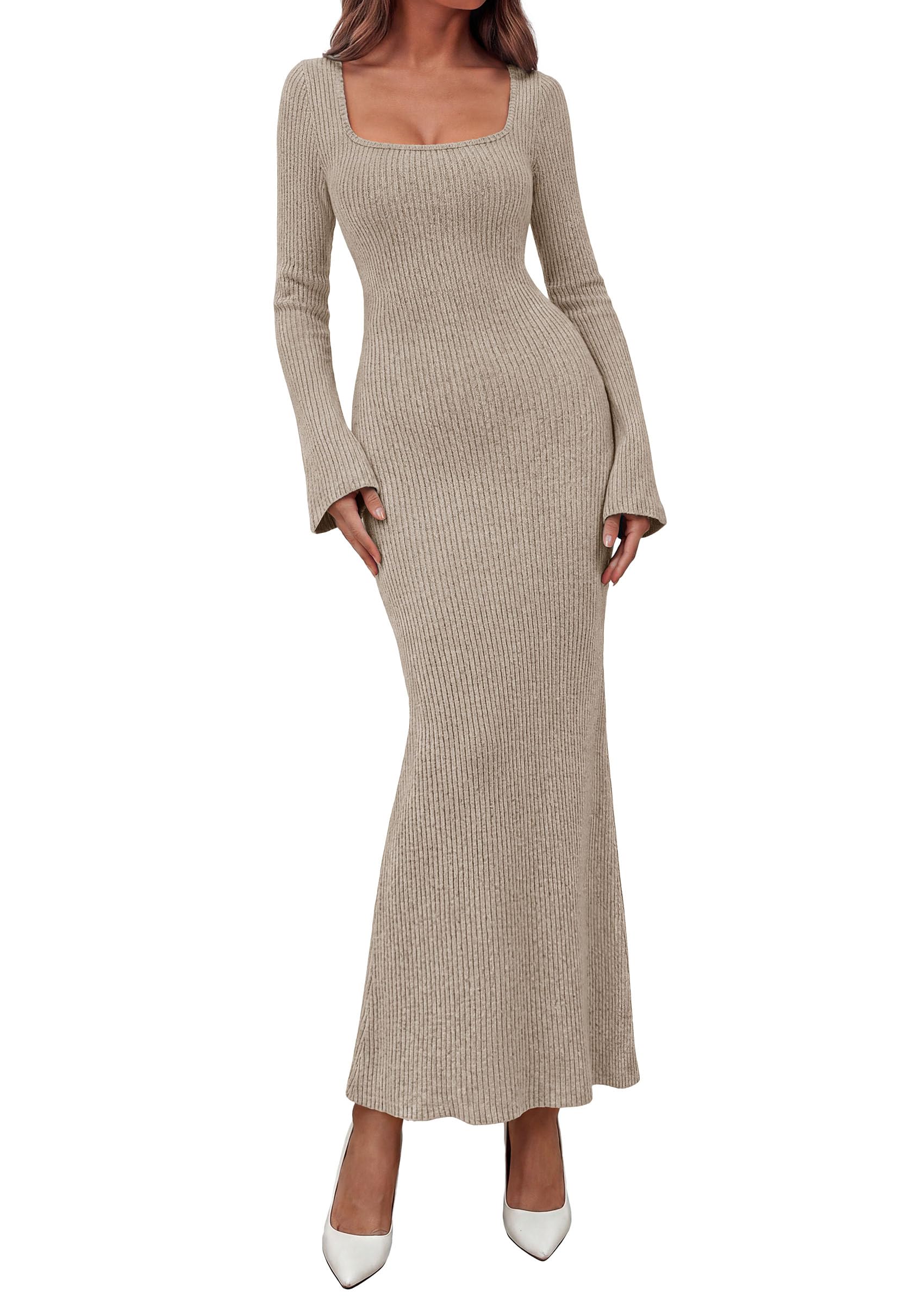 Women's Fall Long Sleeve Dresses Maxi Bodycon Sweater Dress