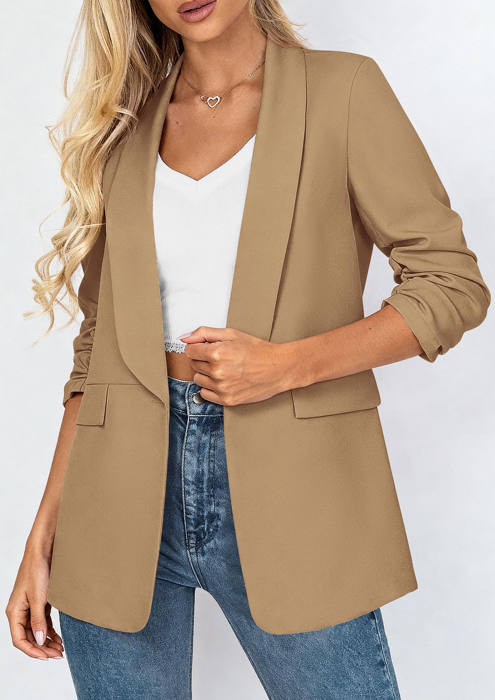 Women's Summer Blazers Business Casual Outfits Khaki,XS