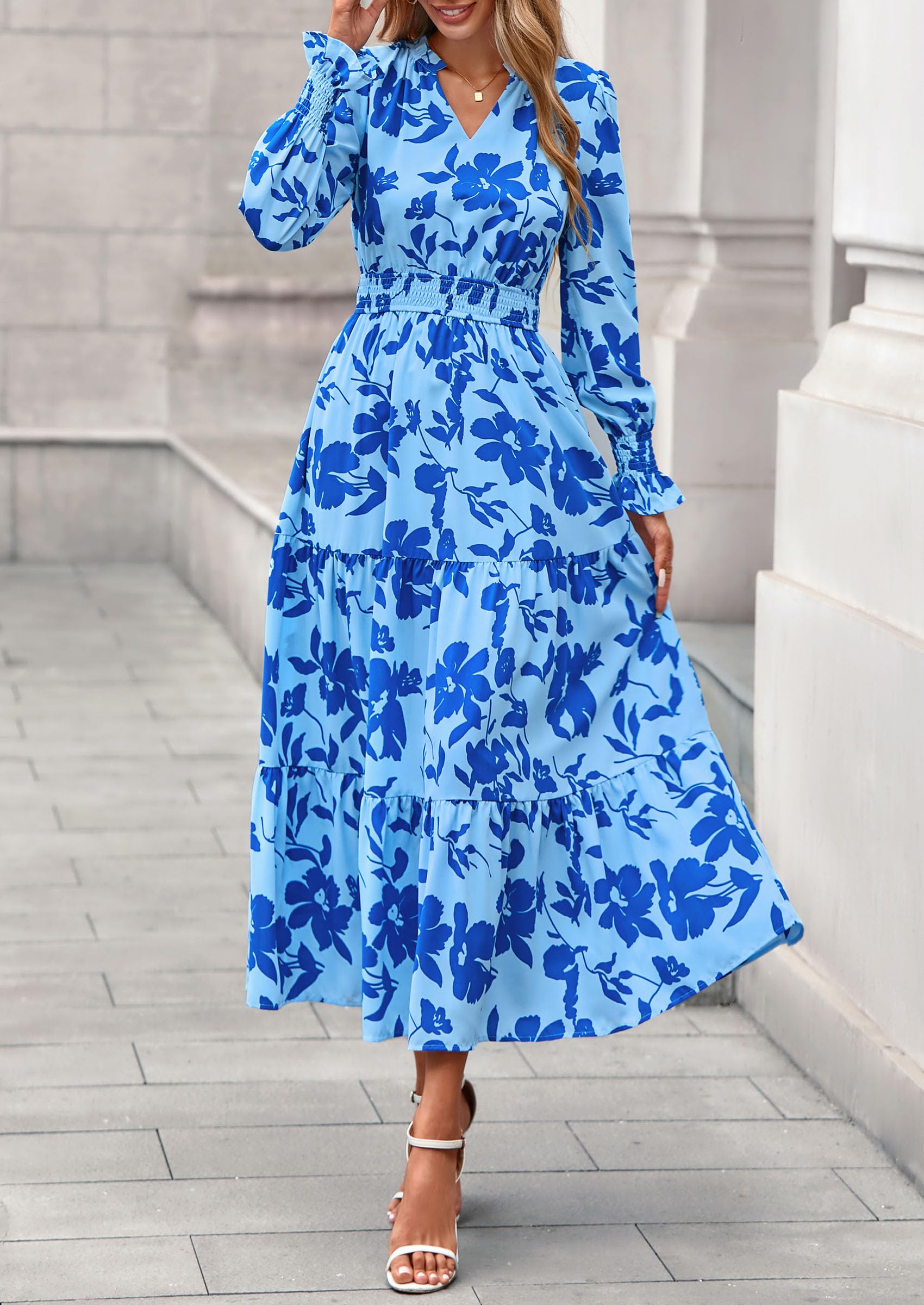 Women's Floral Maxi Dress Fall A Line Wedding Guest Dresses